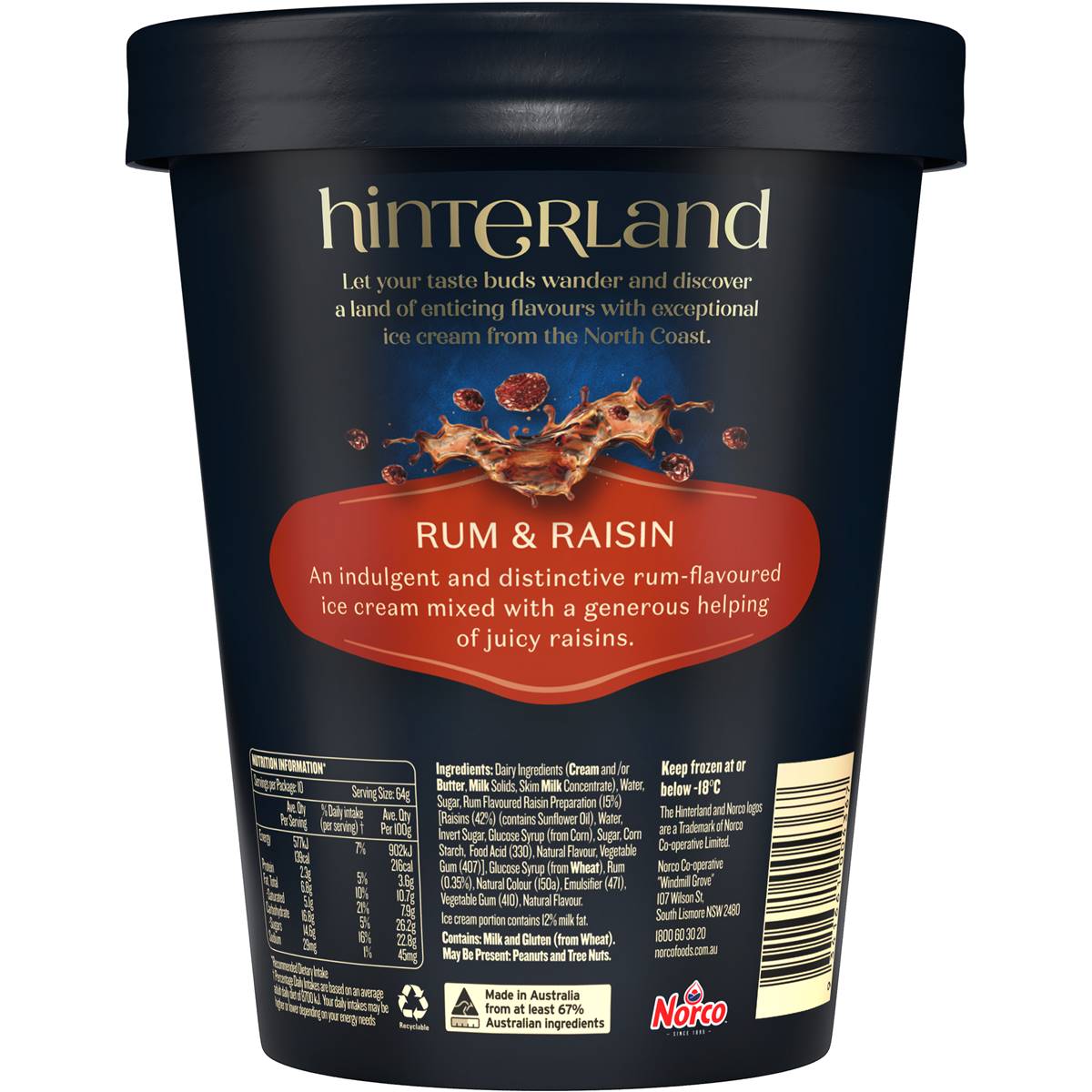 Hinterland Rum & Raisin Ice Cream 1l Woolworths