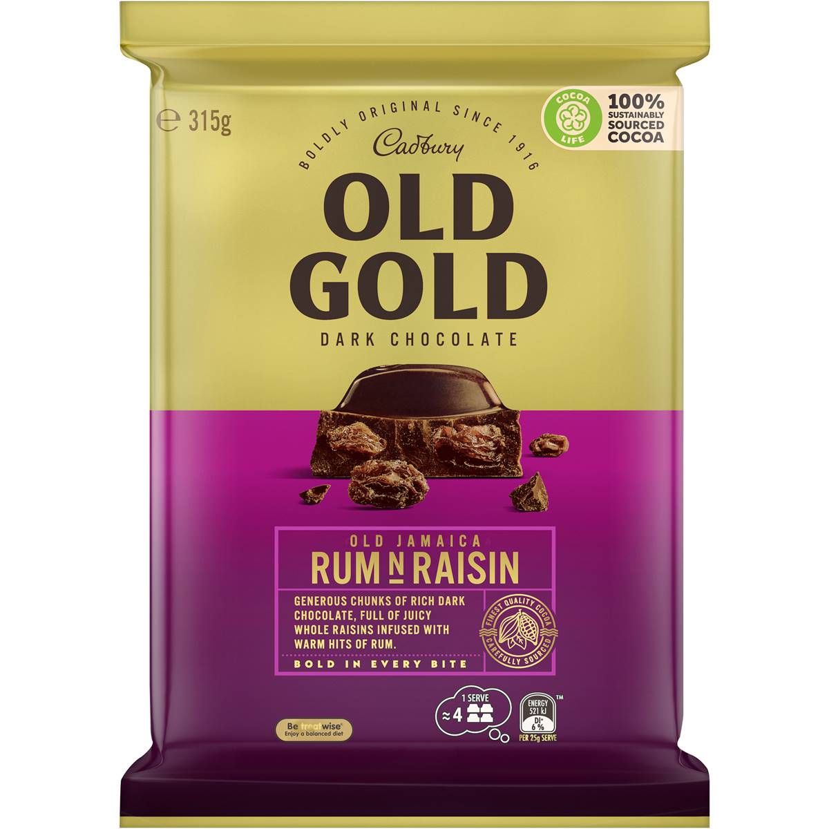 Cadbury Old Gold Rum & Raisin Block 315g Woolworths