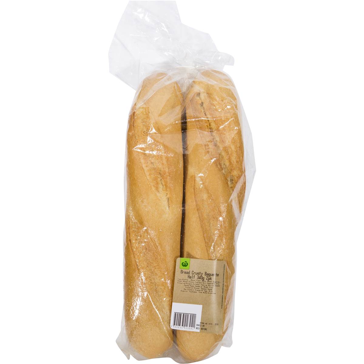 Woolworths Baguette Crusty Half Stick 2pk 340g Woolworths