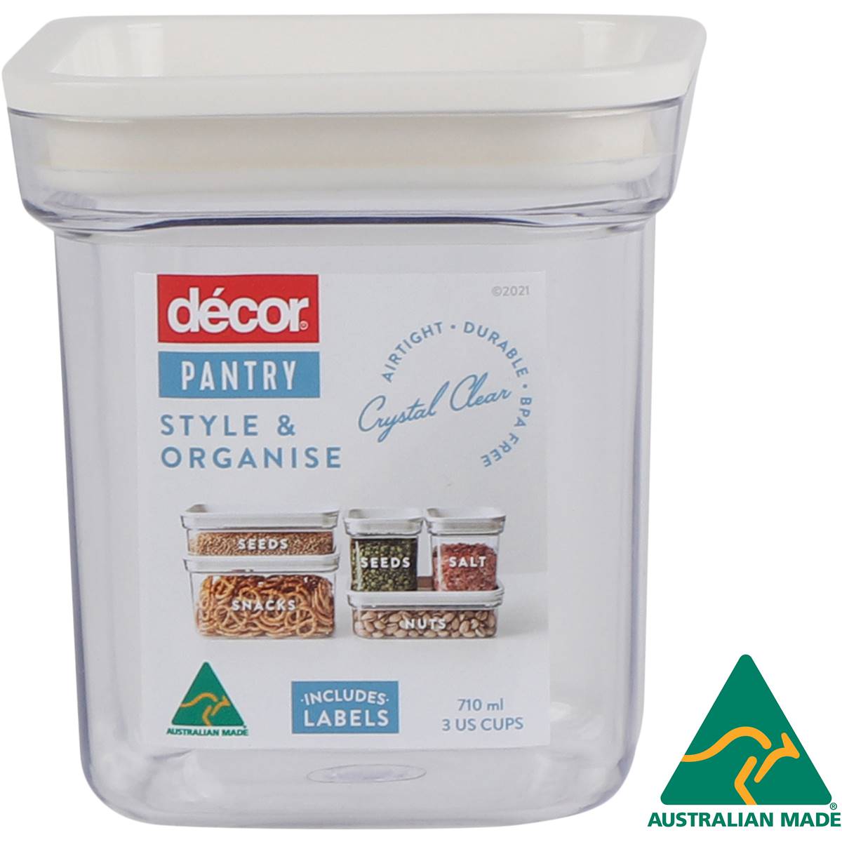 Decor Style & Organise Pantry Container, Square 710ml Woolworths