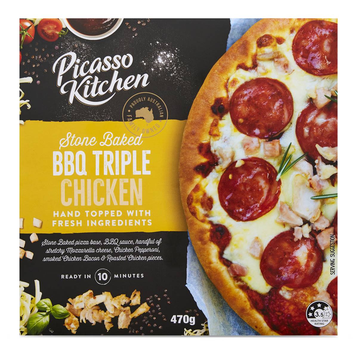 Picasso Kitchen Stone Baked Bbq Triple Chicken Pizza 470g Woolworths