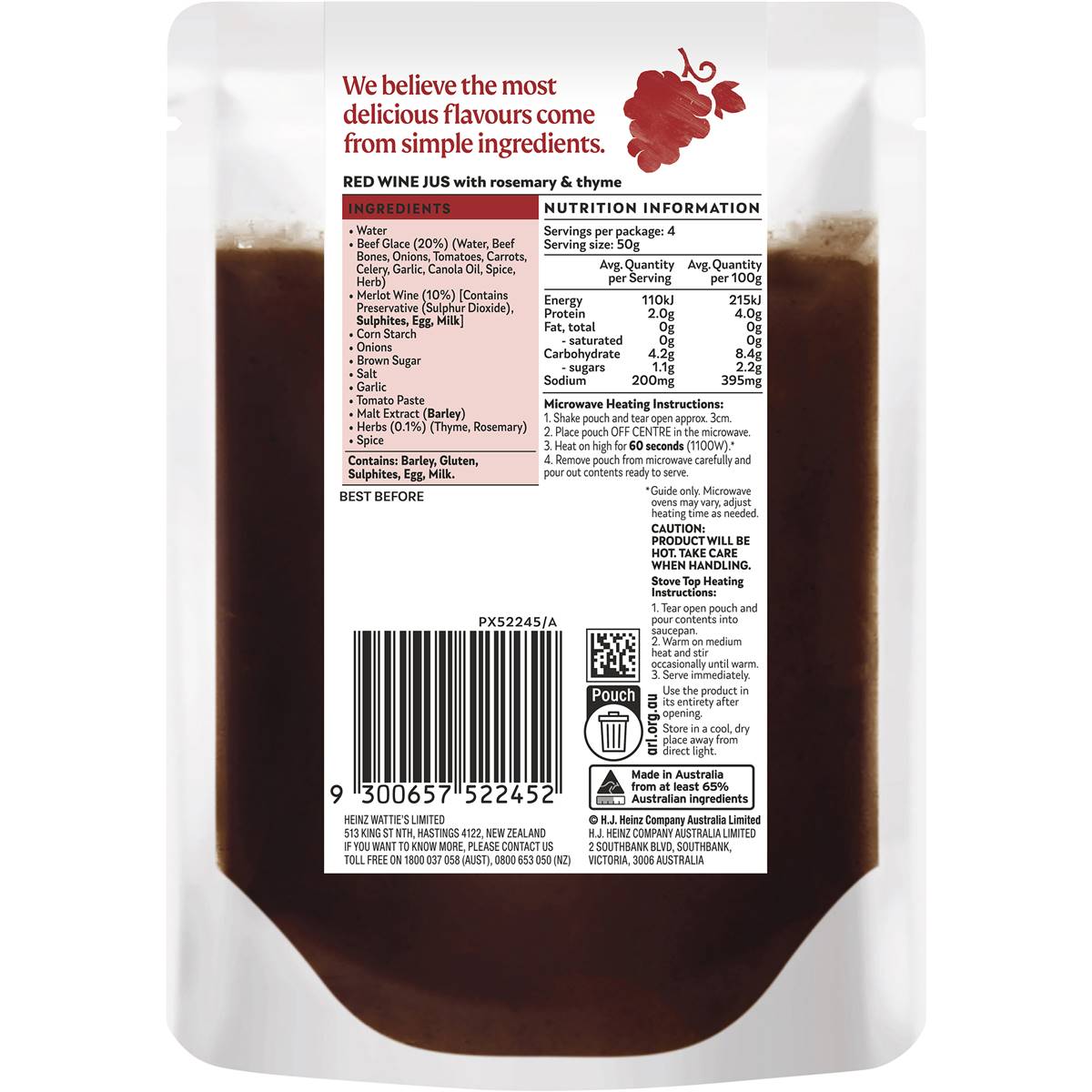 Bare Bones Gravy Red Wine Jus With Rosemary & Thyme Cooking Sauce 200g