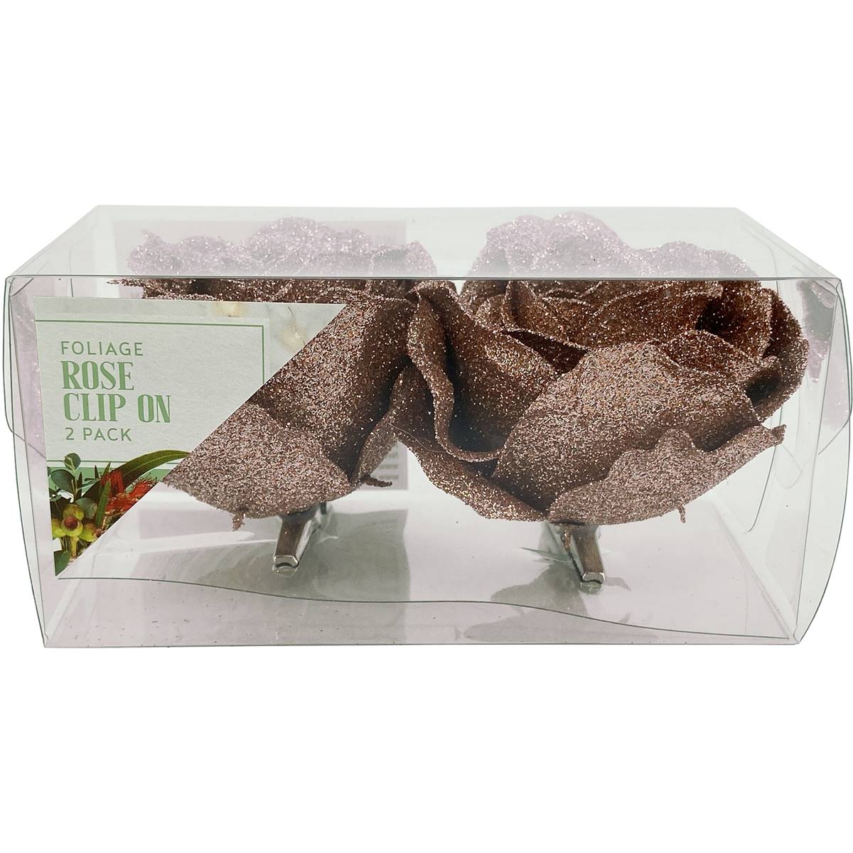 Christmas Foliage Rose Clip On Rose Gold 2 Pack Woolworths