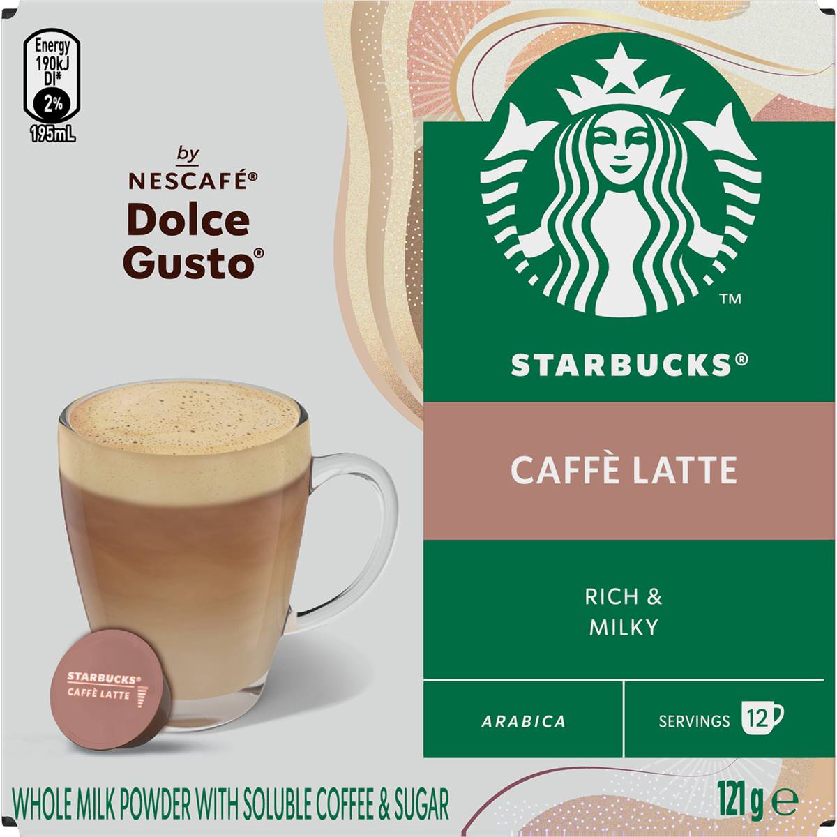 Starbucks By Nescafe Dolce Gusto Caffe Latte Coffee Pods Capsules 12 Pack Woolworths