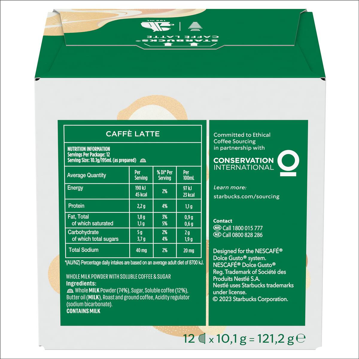 Starbucks By Nescafe Dolce Gusto Caffe Latte Coffee Pods Capsules 12 Pack Woolworths