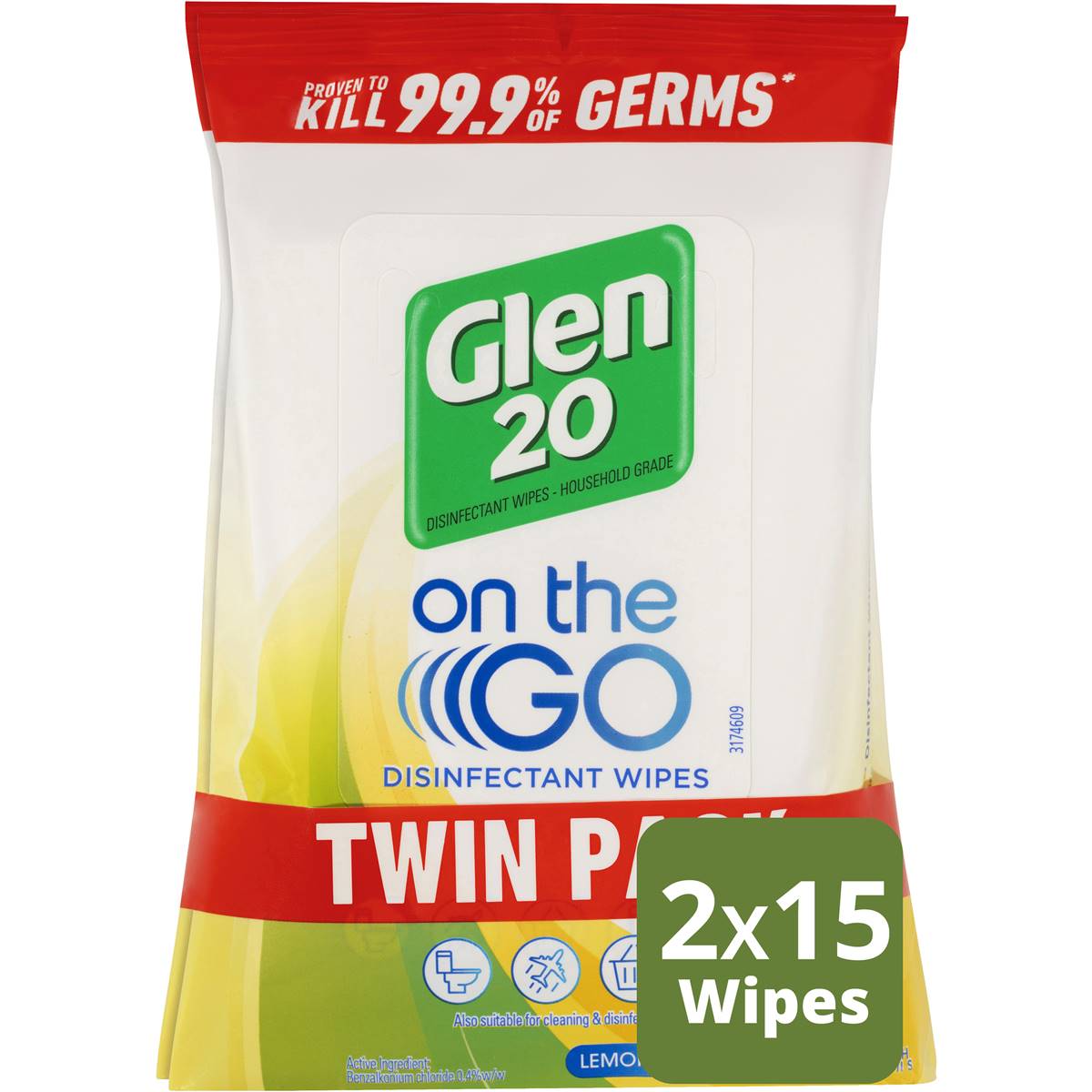 Glen 20 On The Go Disinfectant Wipes Lemon 30 Pack Woolworths
