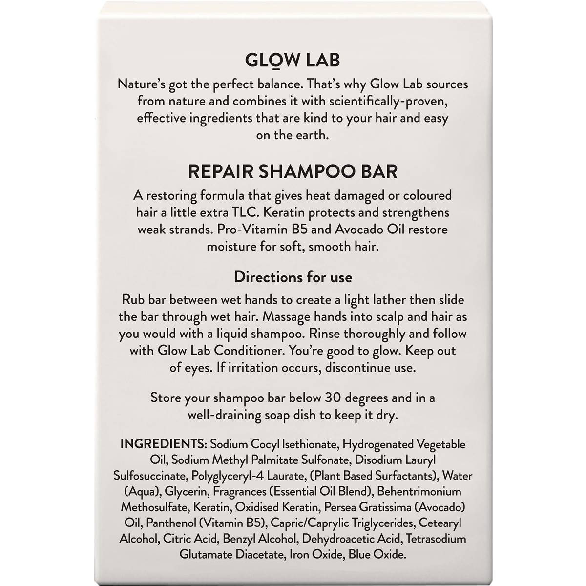 Glow Lab Repair Shampoo Bar Keratin 80g Woolworths