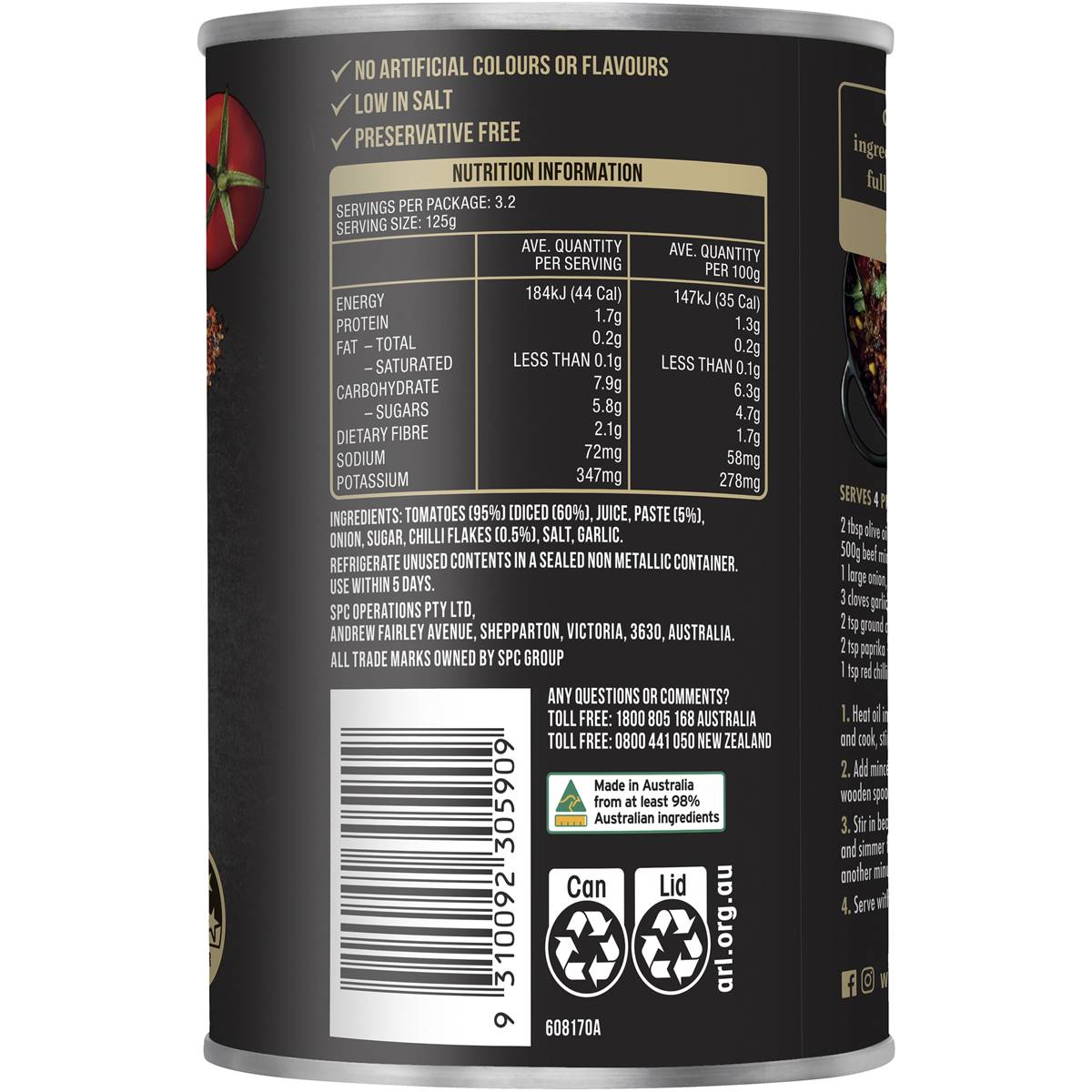 Ardmona Rich & Thick Diced Tomatoes With Paste Chilli 410g Woolworths