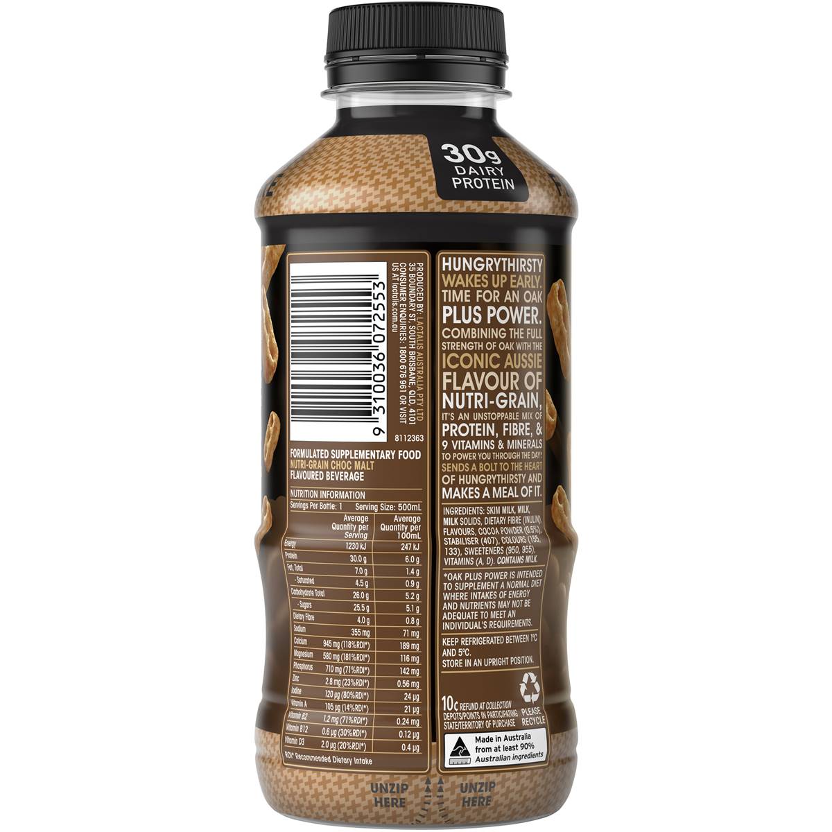 Oak Plus Power Nutrigrain Chocolate 500ml Woolworths