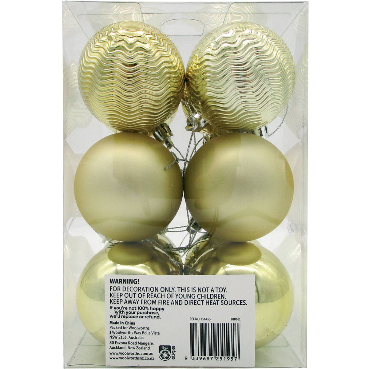 Christmas Foliage 60mm Baubles Light Gold 12 Pack | Woolworths