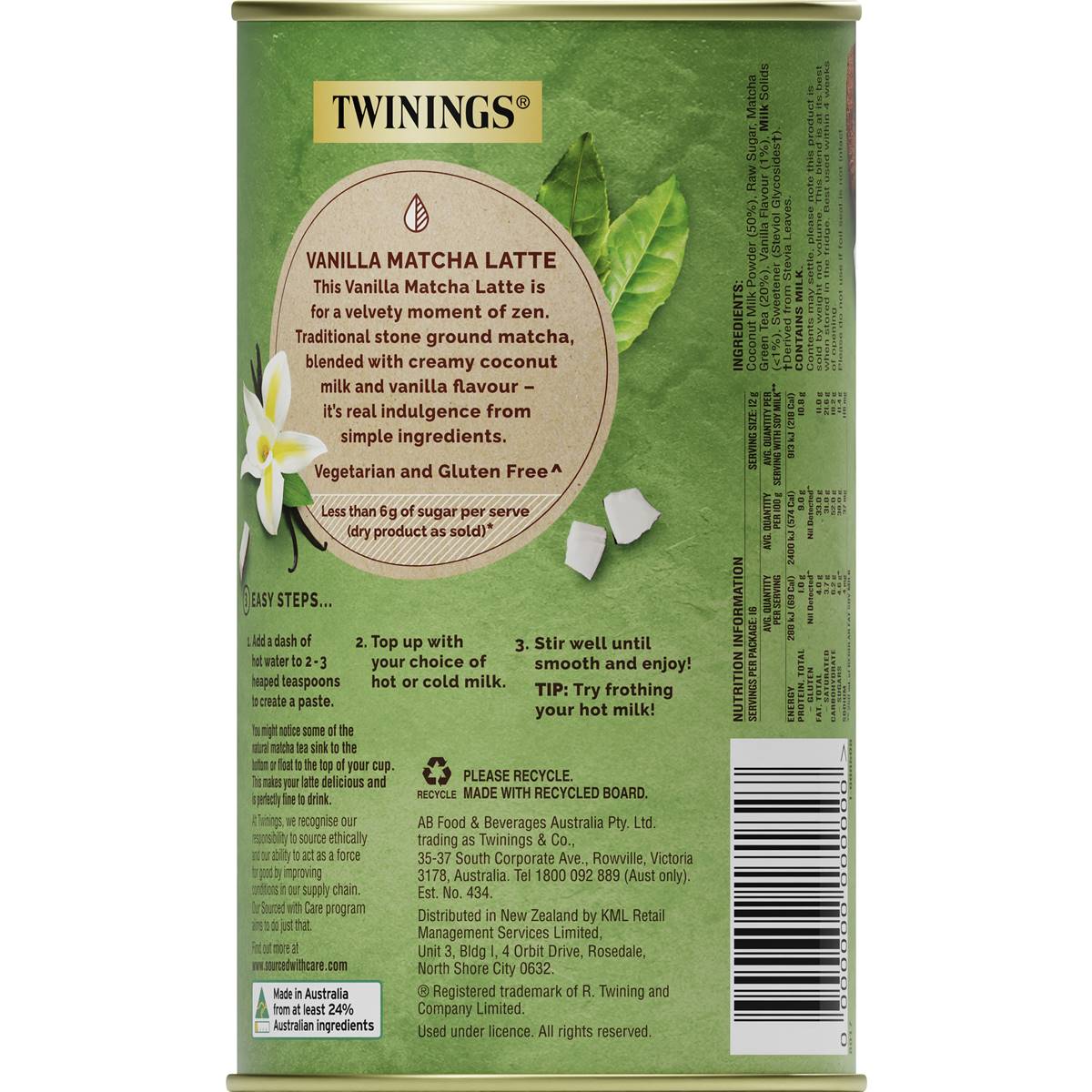 Twinings Vanilla Matcha Tea Latte 200g Woolworths