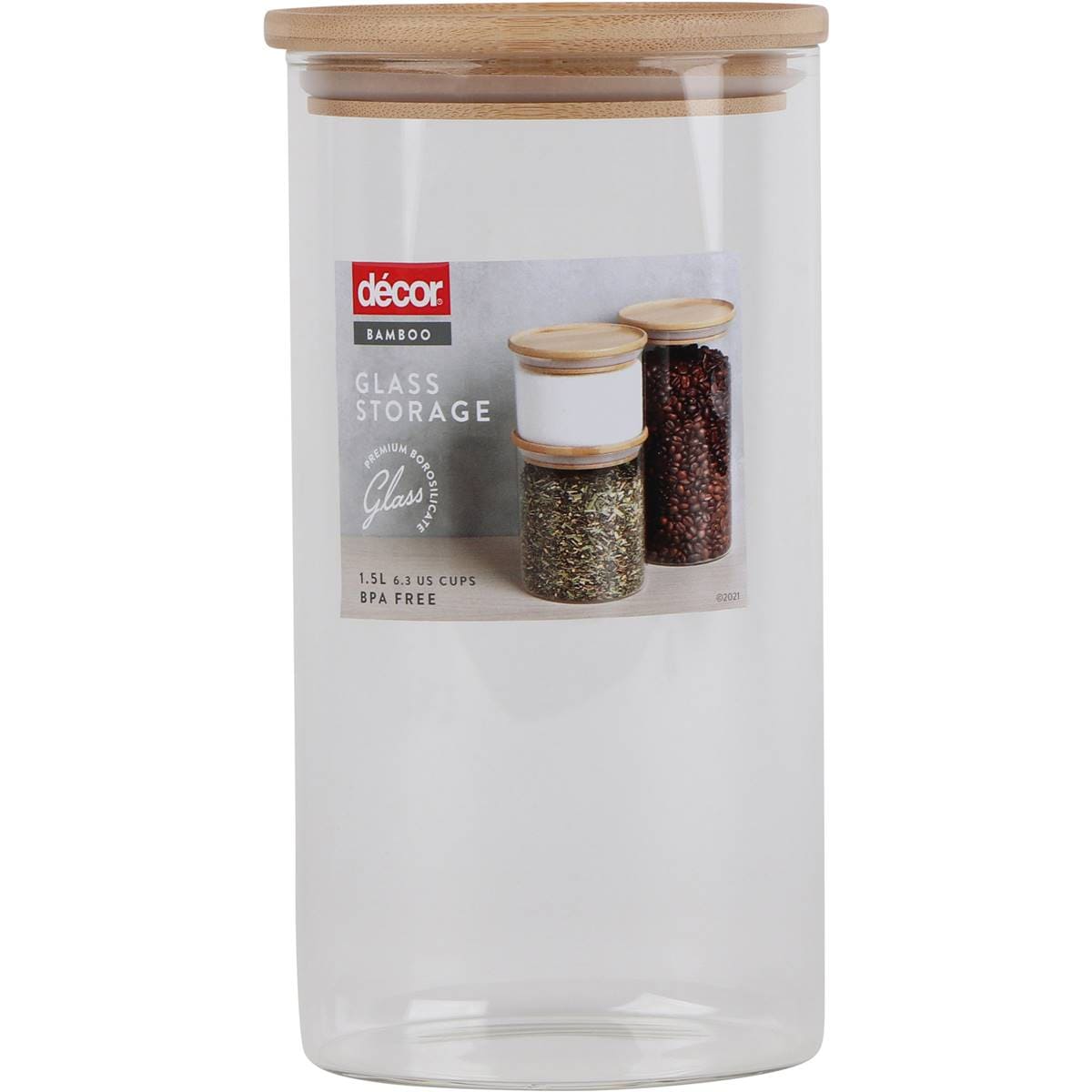 Decor Bamboo & Glass Canisters 1.5l Each Woolworths
