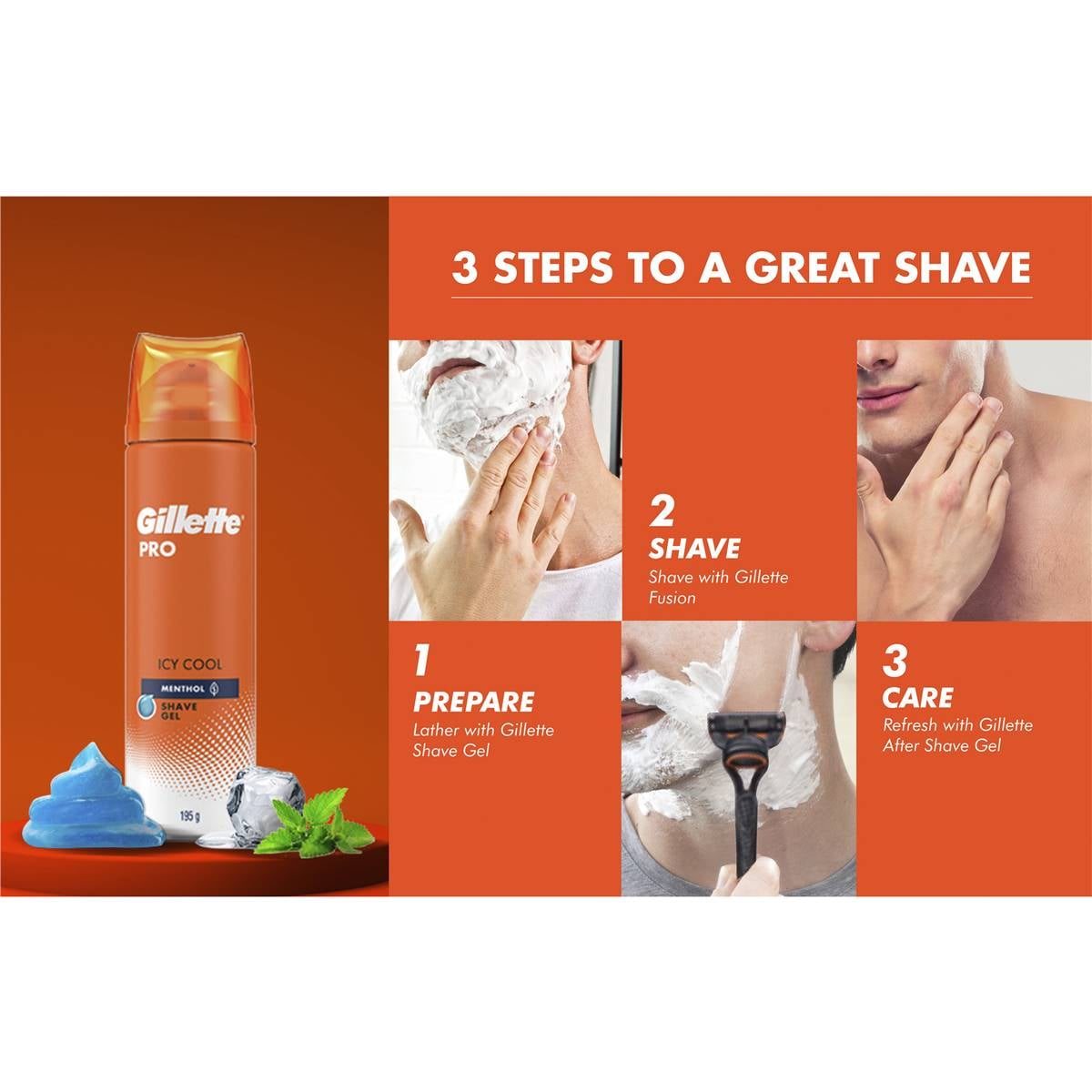 Gillette Pro Icy Cool Shaving Gel Menthol 195g Woolworths