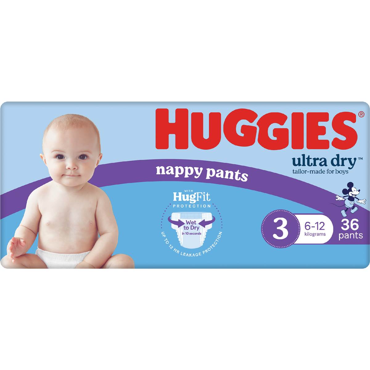Huggies Ultra Dry Nappy Pants Boys Size 3 (612kg) 36 Pack Woolworths
