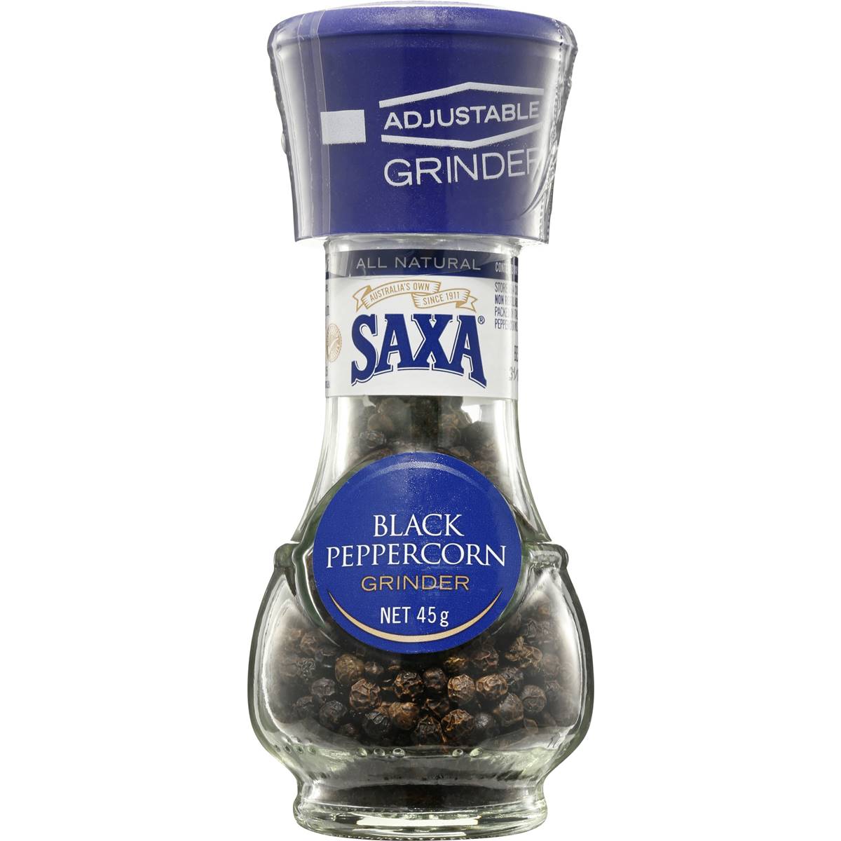 Saxa Pepper Grinder Black Peppercorn 45g Woolworths