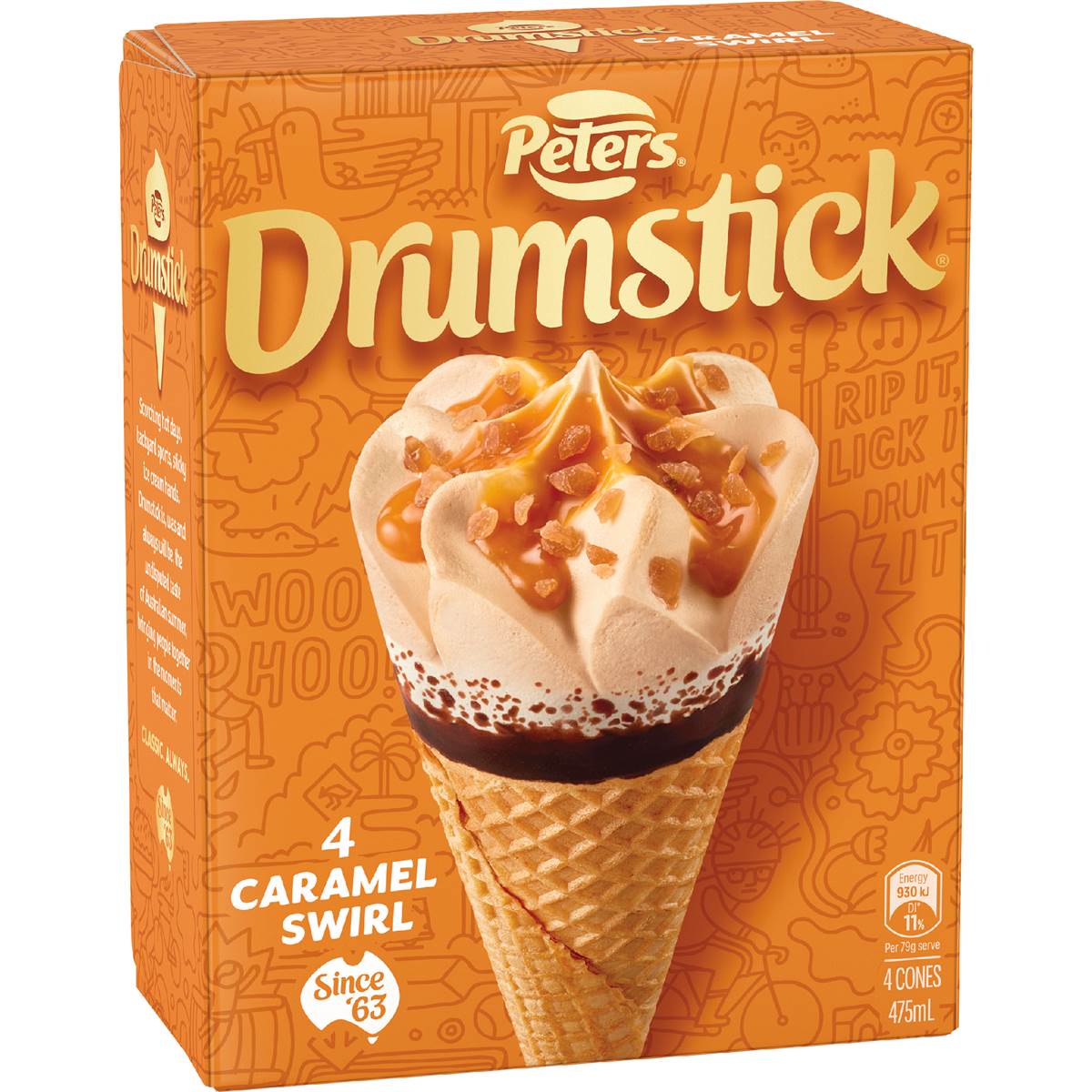 Peters Drumstick Caramel 4 Pack Woolworths