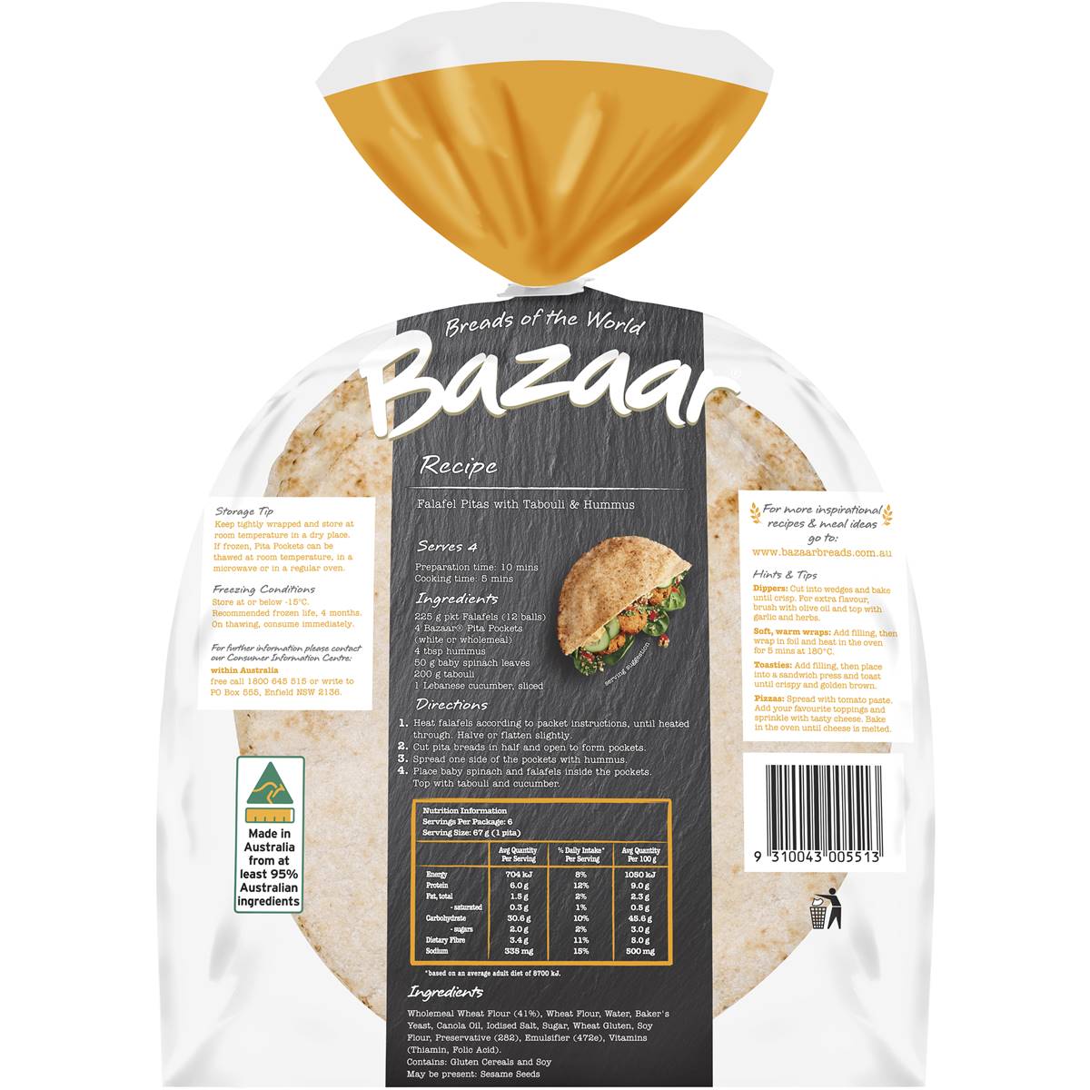 Bazaar Wholemeal Pita Pockets 6 Pack Woolworths