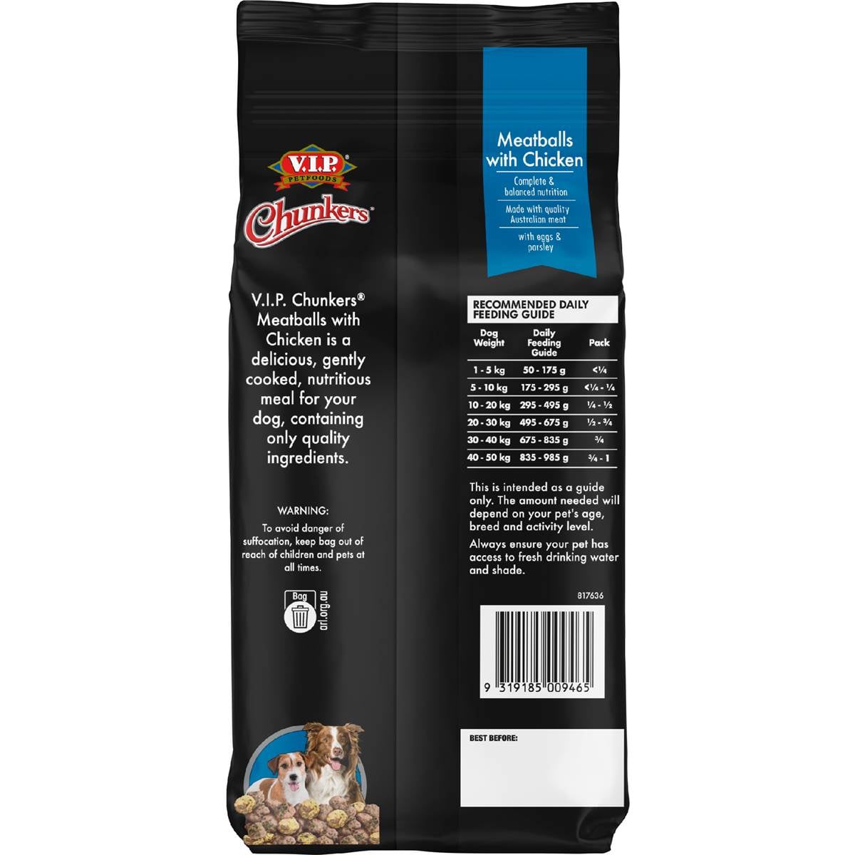 V.i.p. Chunkers Adult Chilled Fresh Dog Food Chicken&egg Meatballs 1kg