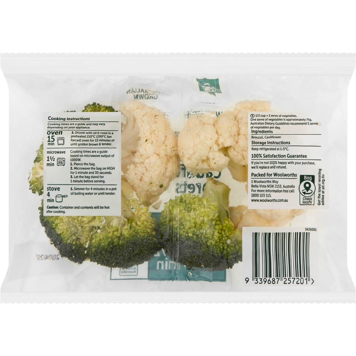 Woolworths Washed & Ready To Cook Broccoli & Cauliflower Florets 150g