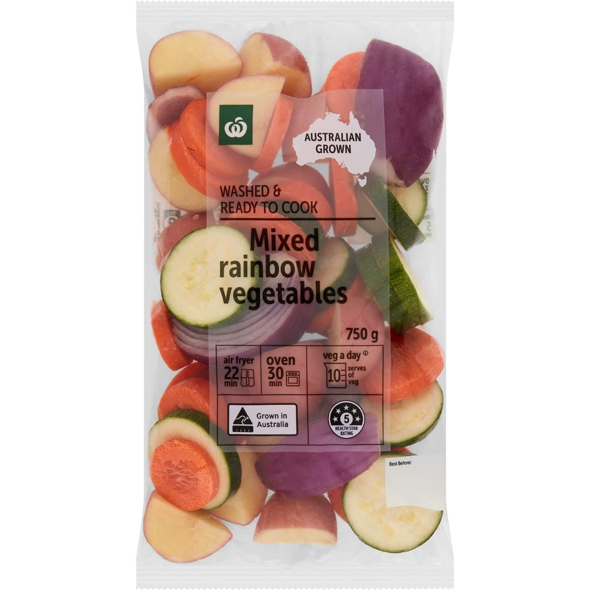 Woolworths Washed & Ready To Cook Mixed Rainbow Vegetables 750g