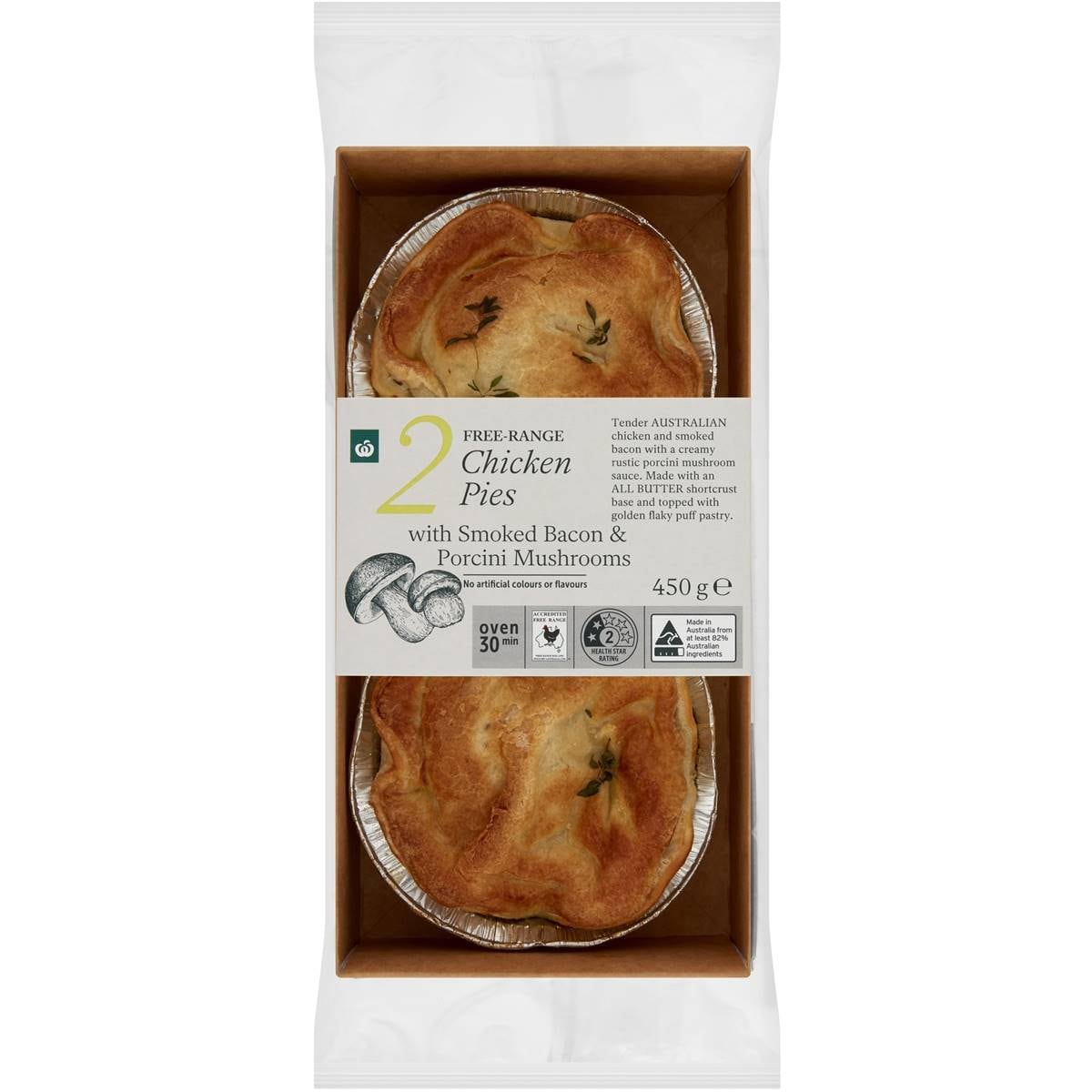 Woolworths Freerange Chicken Porcini Mushroom & Smoked Bacon Pies 2 Pack Woolworths