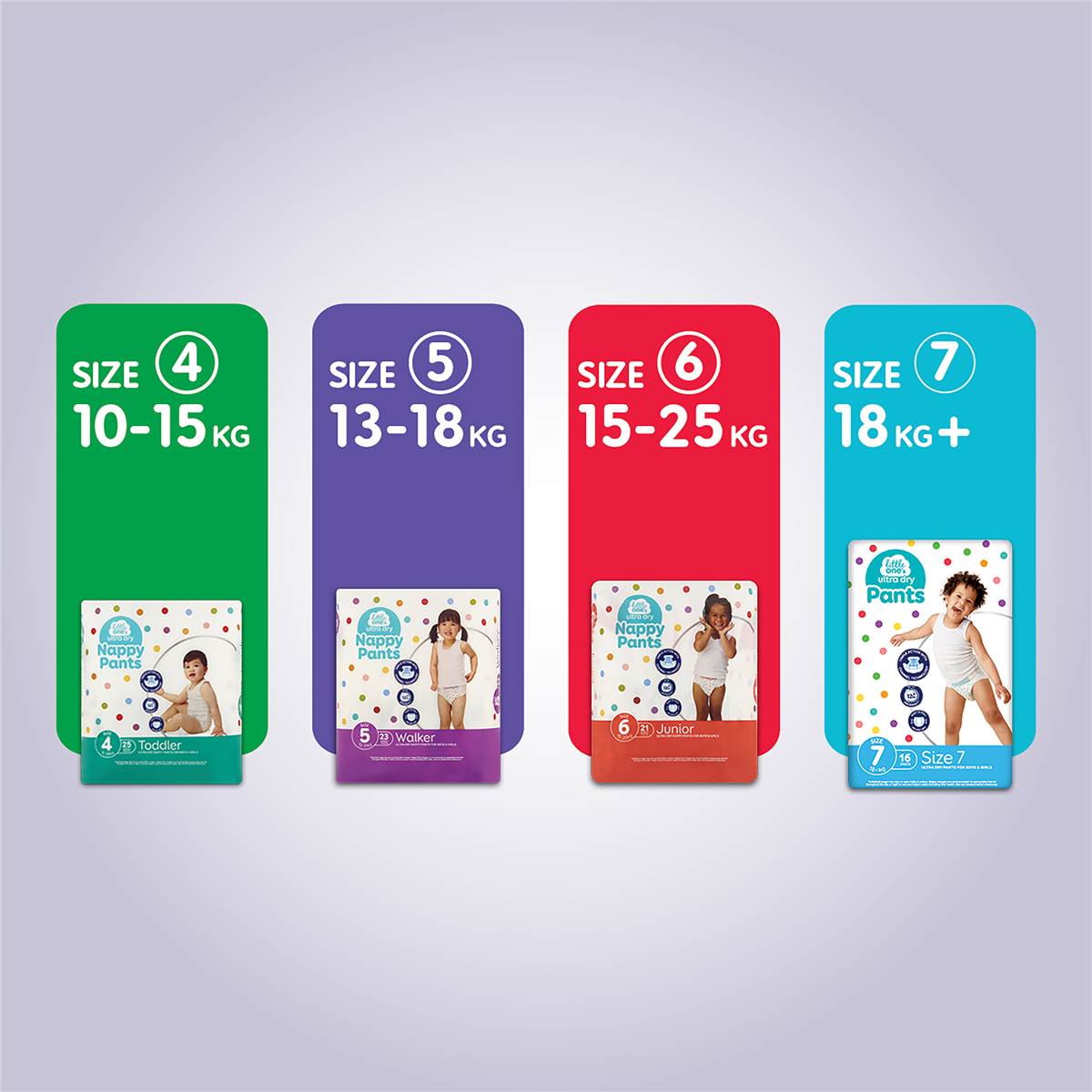 Little One's Ultra Dry Nappy Pants Size 7 18+ Kg 16 Pack Woolworths