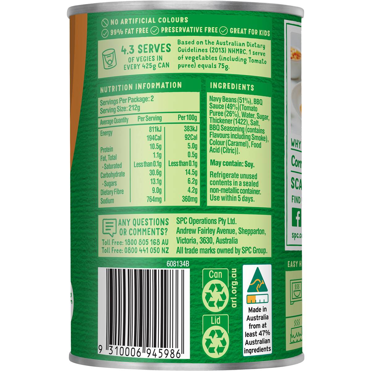 Spc Baked Beans Bbq Flavour 425g Woolworths