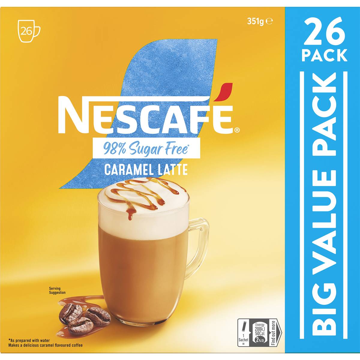 Nescafe 98% Sugar Free Caramel Latte Coffee Sachets 26 Pack | Woolworths