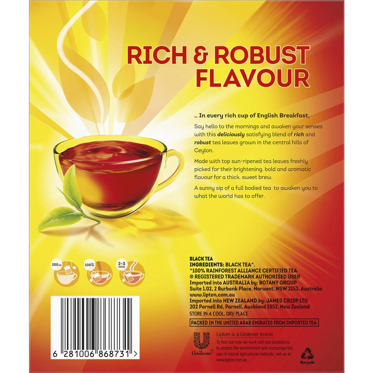 Lipton English Breakfast Tea Bags 100 Pack Woolworths