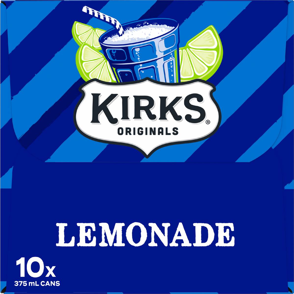 Kirks Lemonade Soft Drink Multipack Cans 375ml X10 Pack Woolworths