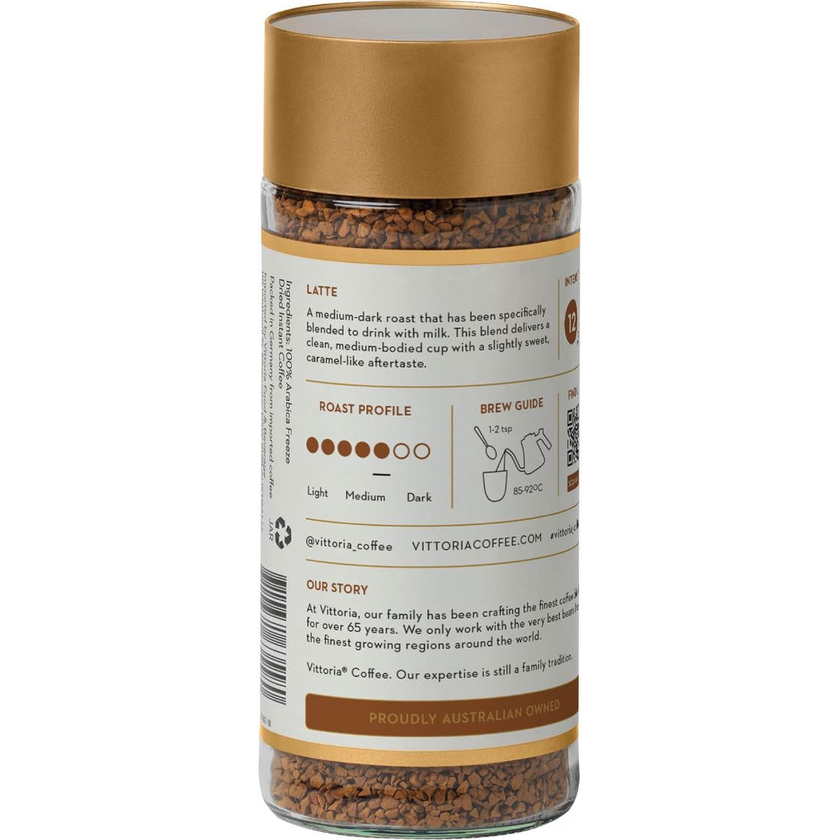 Vittoria Freeze Dried Instant Coffee Latte 100g Woolworths