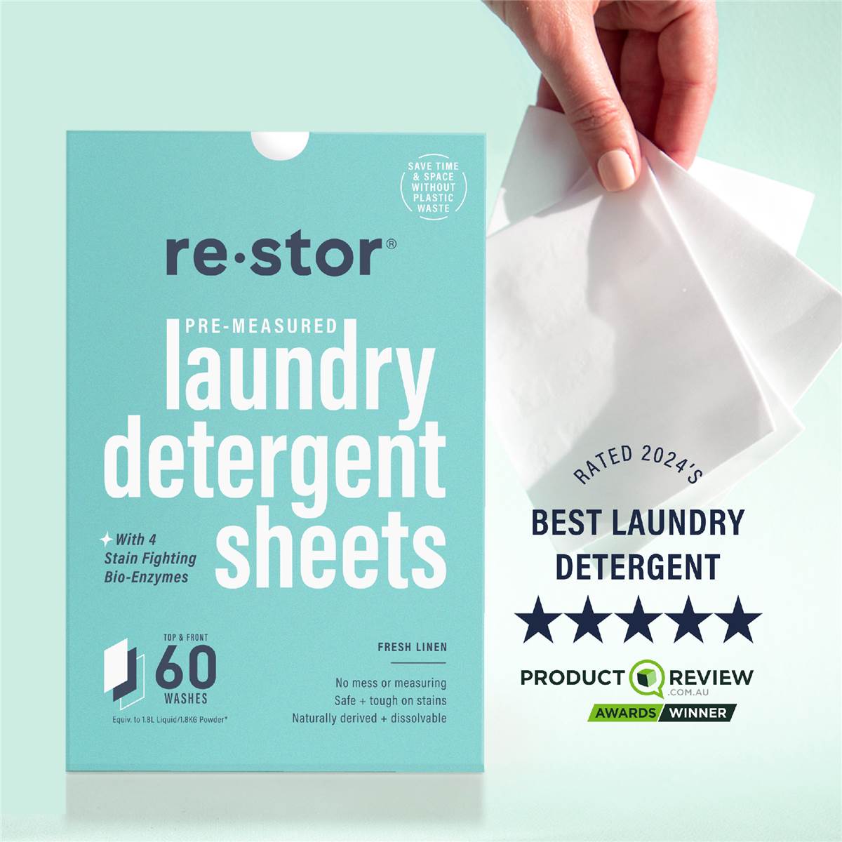 Restor Concentrated Laundry Detergent Sheets Fresh Linen 60 Pack