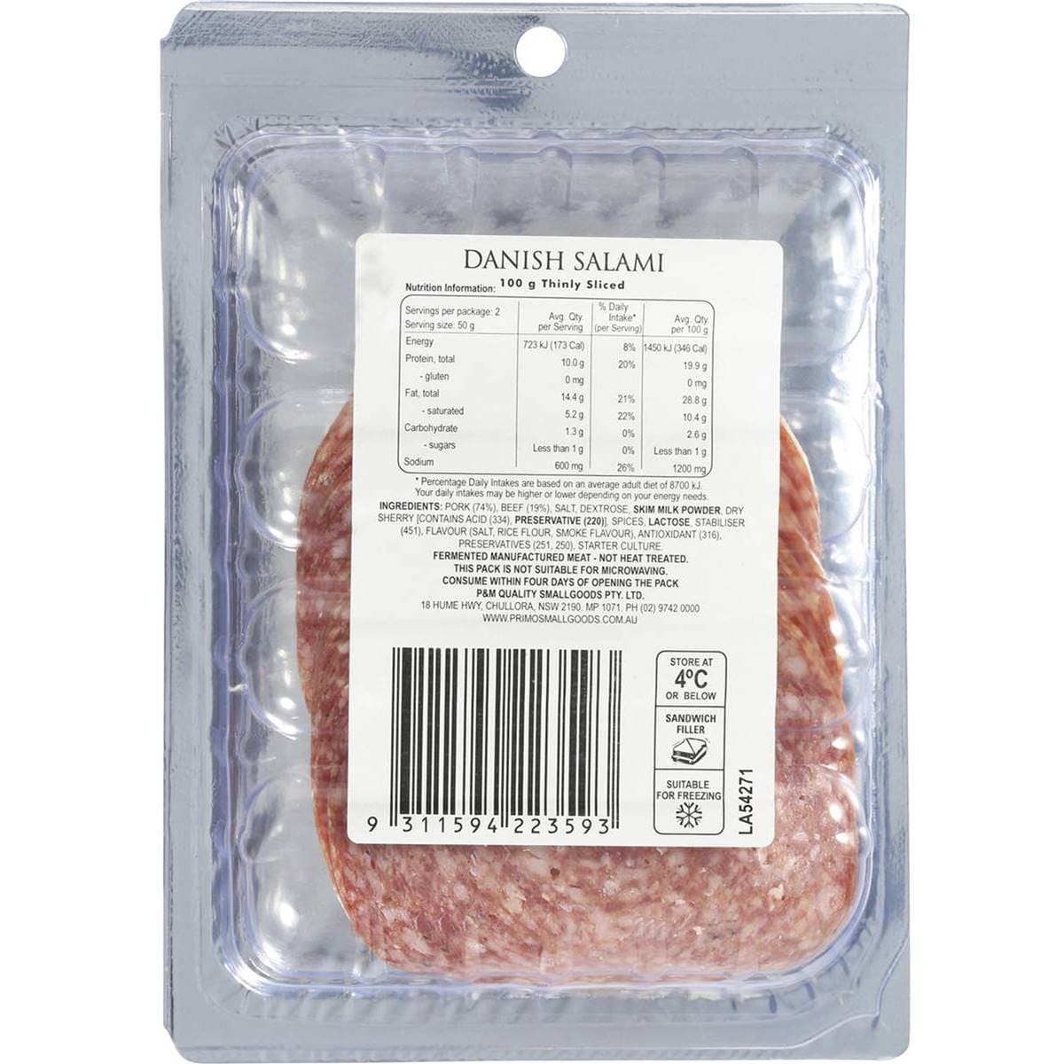 Primo Salami Danish Traditional Thin Sliced 100g Woolworths
