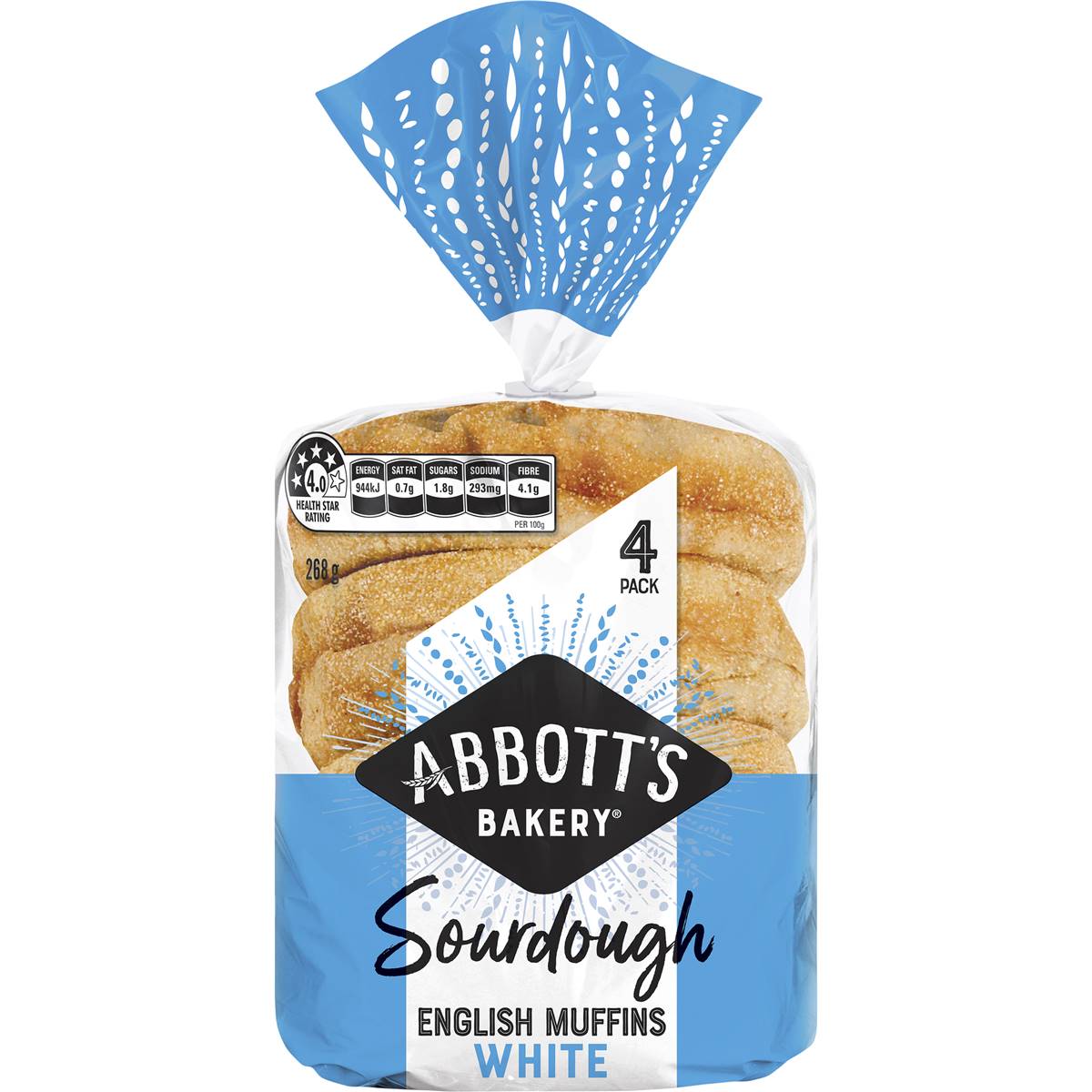 Abbotts Bakery English Muffins Sourdough White 4 Pack Woolworths