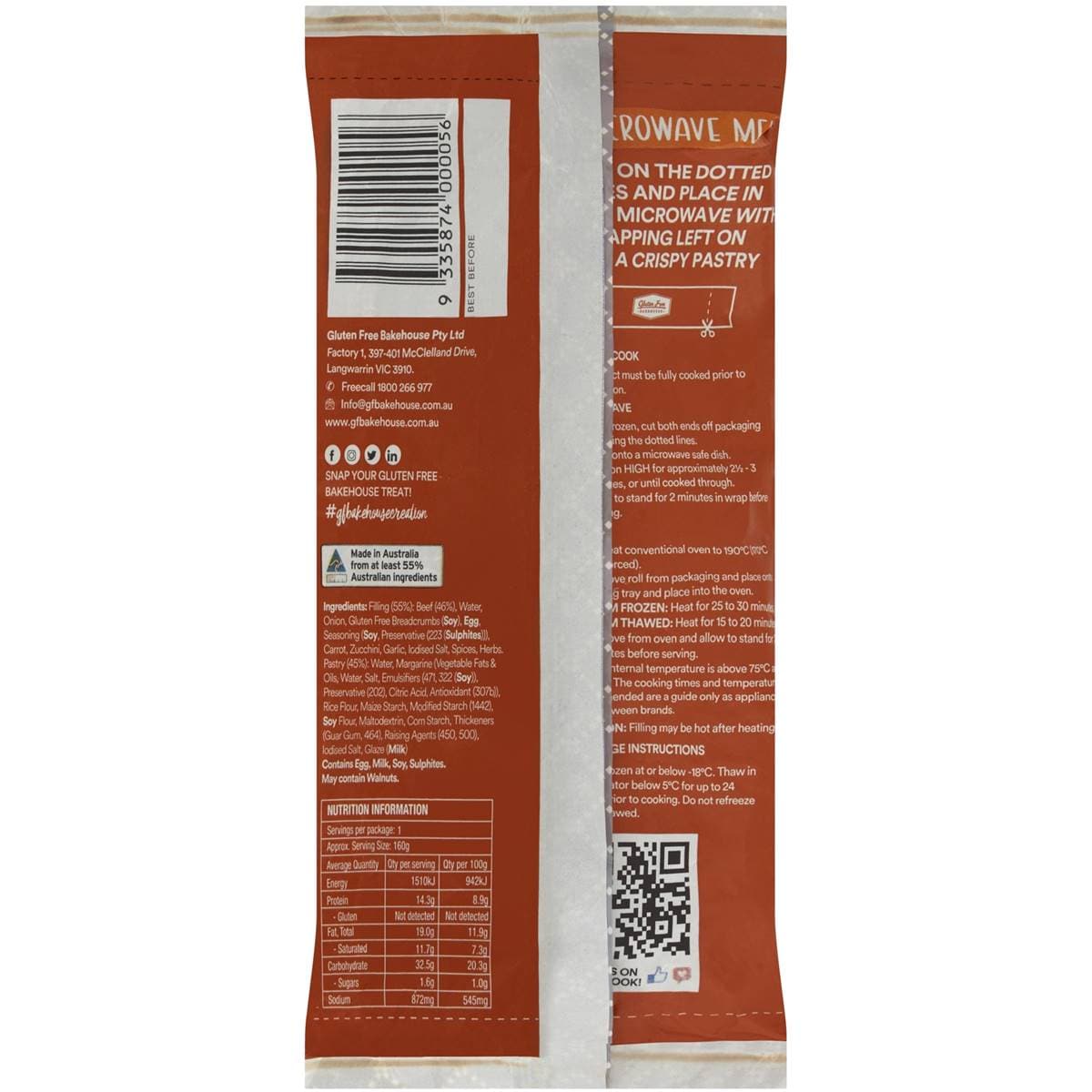 Gluten Free Bakehouse Microwavable Gluten Free Sausage Roll 160g