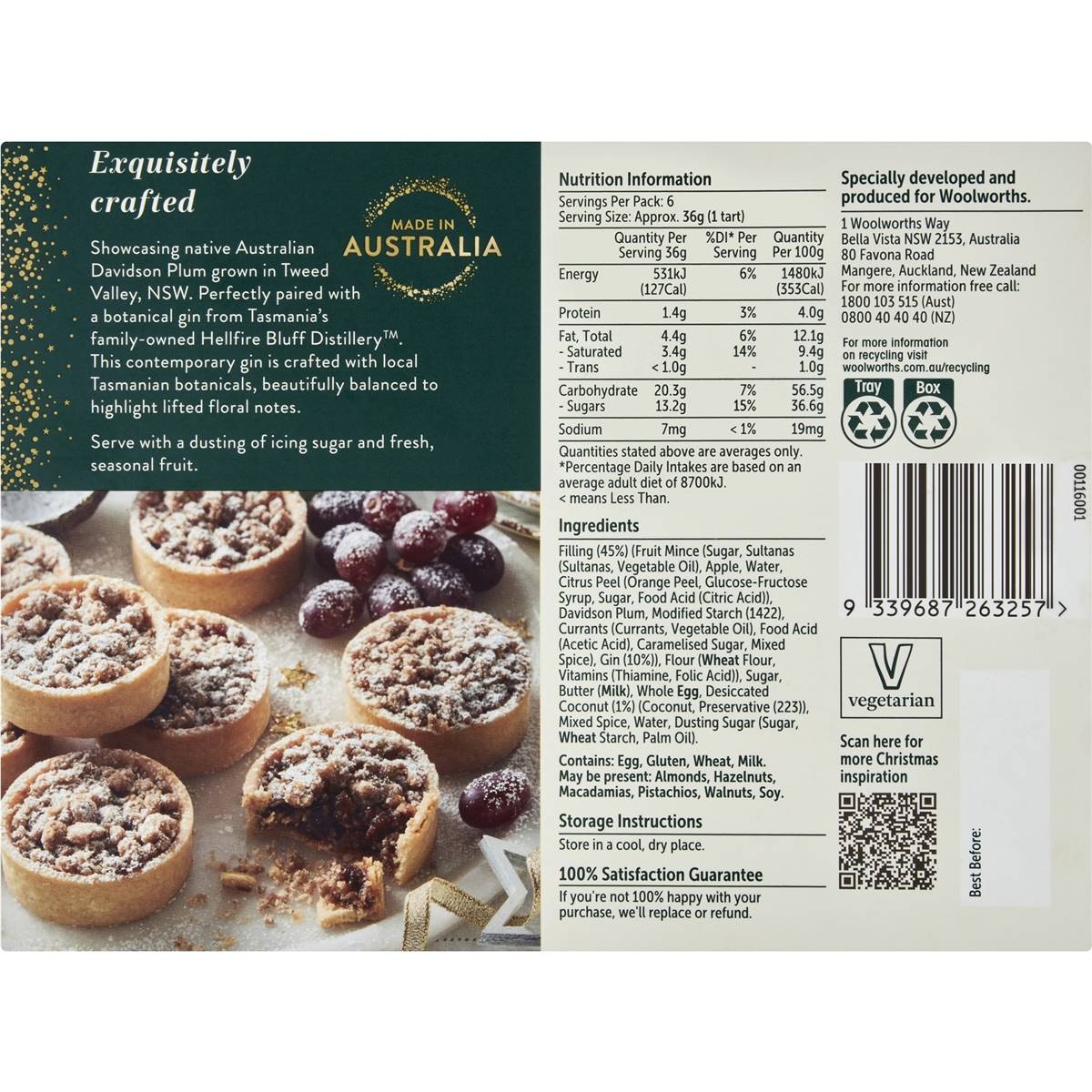 Woolworths Gold Gin Infused Fruit Mince Tarts With Davidson Plum 6 Pack