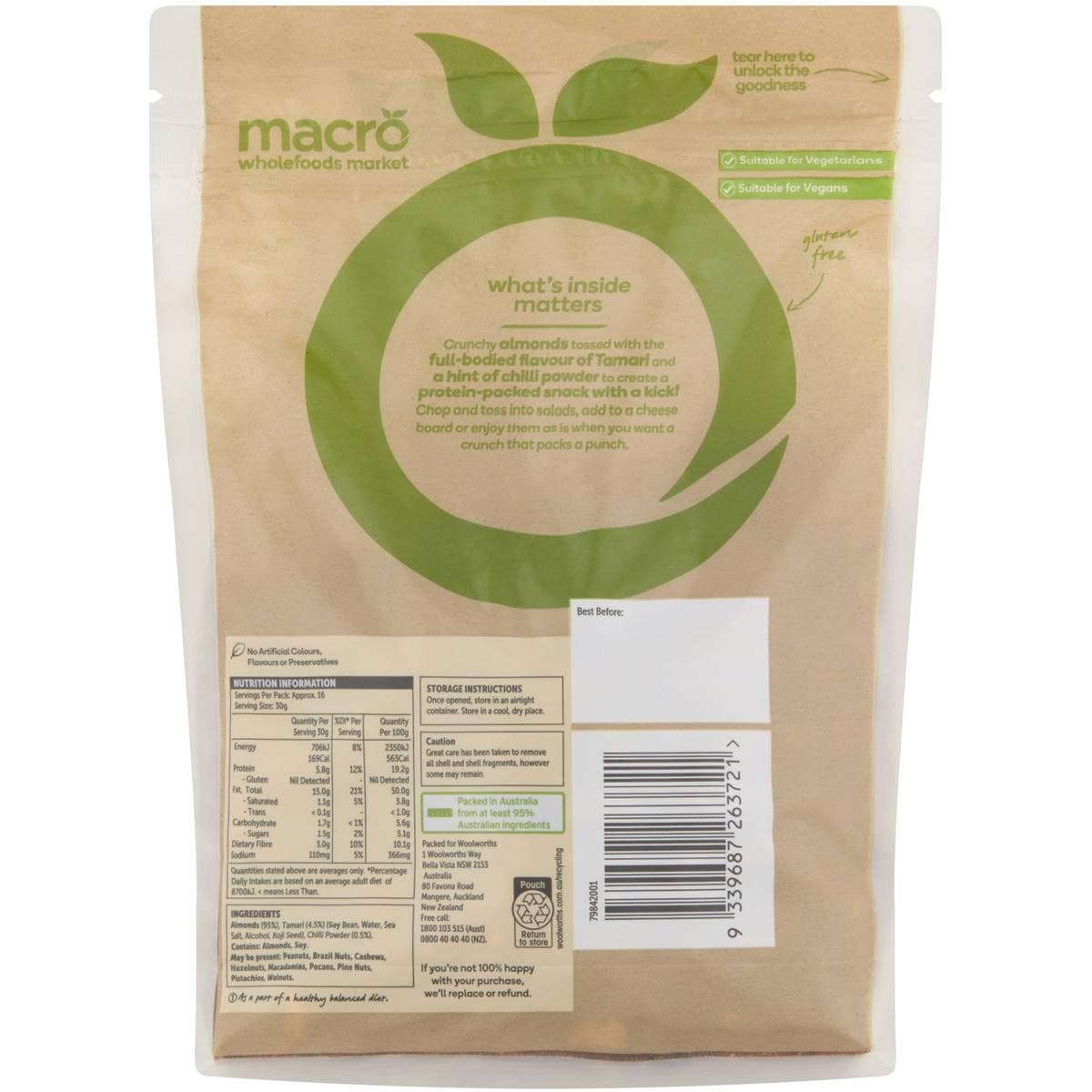 Macro Spicy Tamari Almonds 500g Woolworths