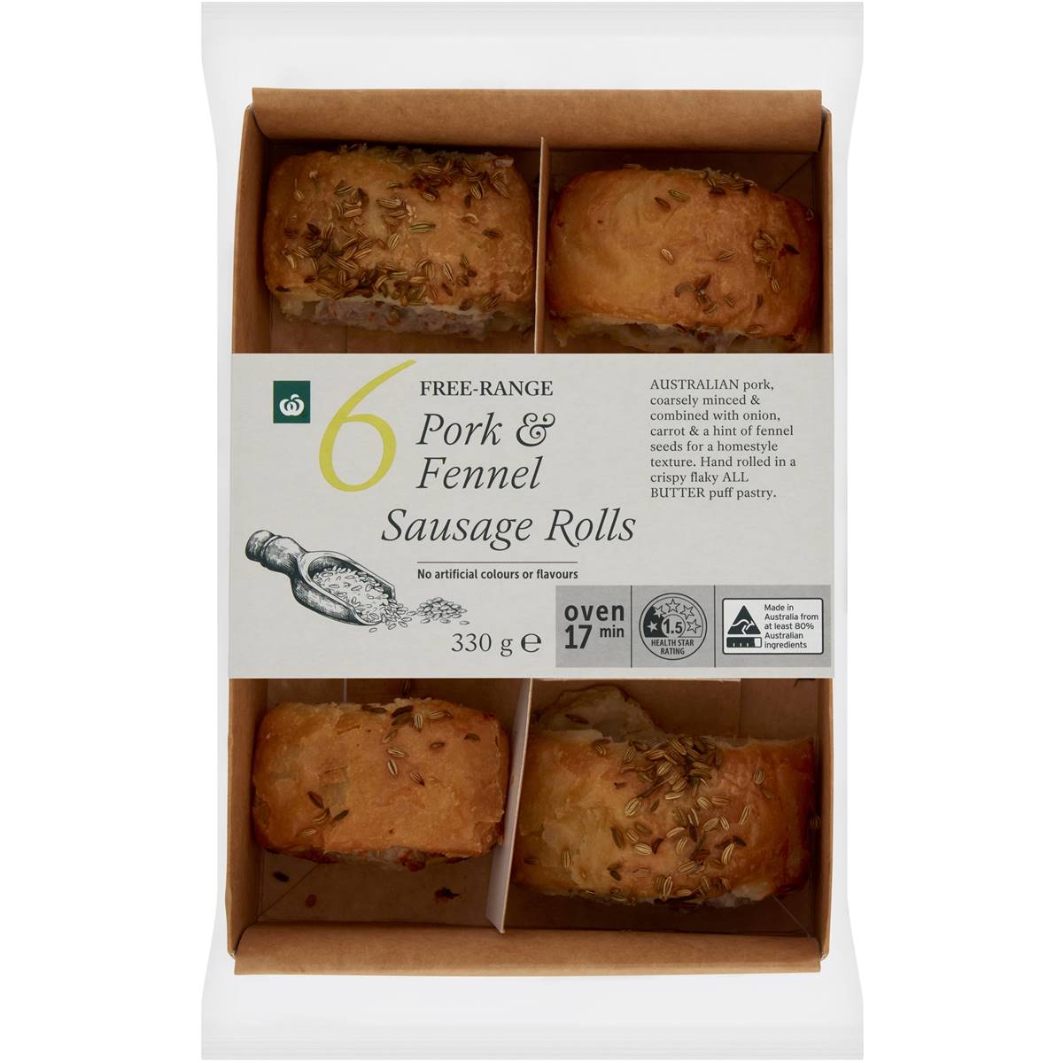 Woolworths Free Range Pork & Fennel Mini Sausage Rolls Chilled Meal 6