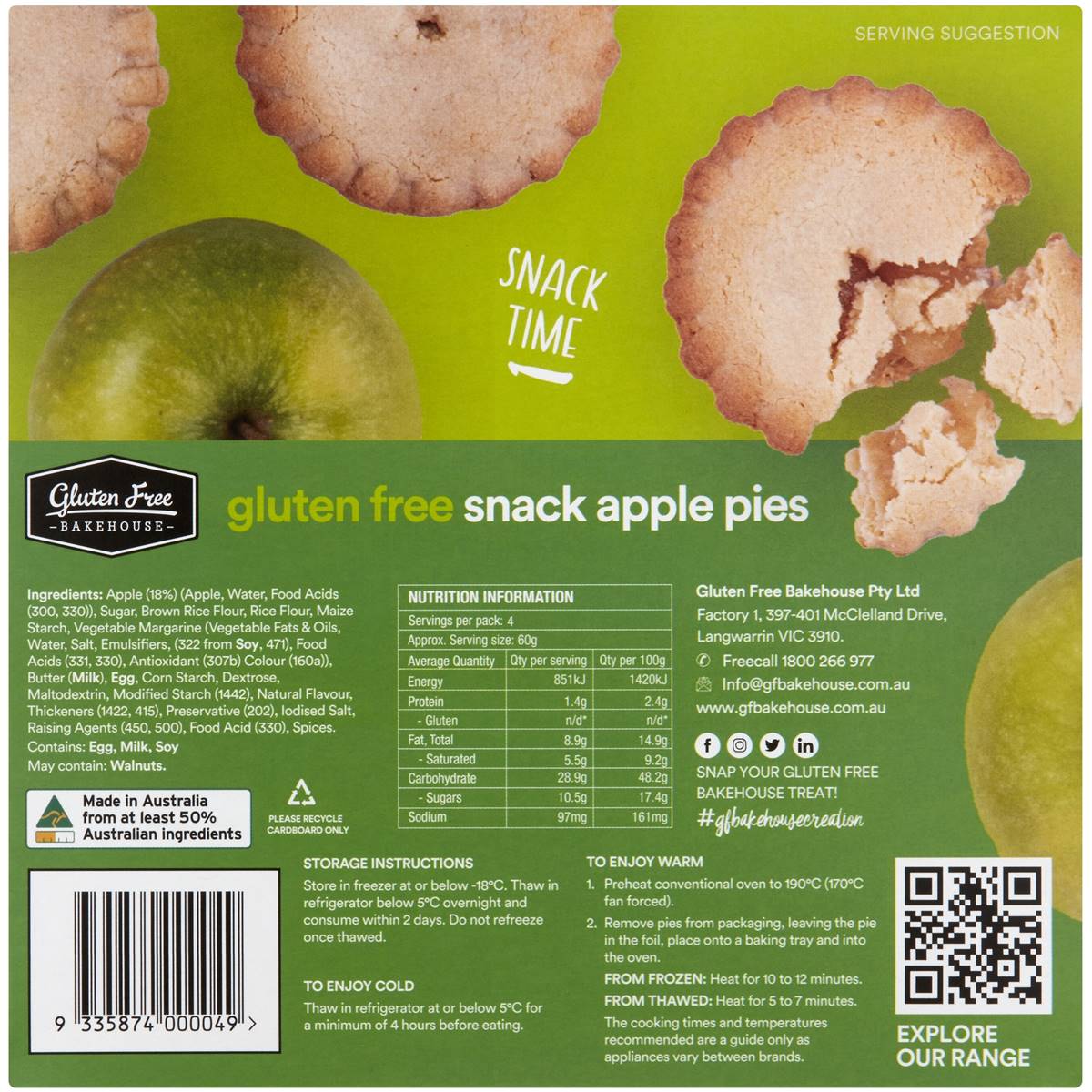 Gluten Free Bakehouse Gluten Free Snack Apple Pies 4 Pack Woolworths