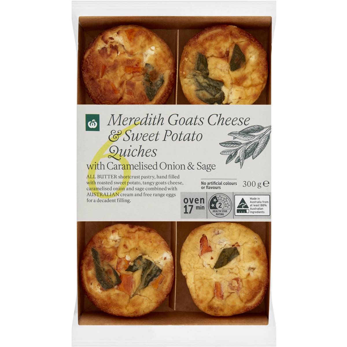 Woolworths Meredith Goats Cheese & Sweet Potato Quiches Chilled Meal 6
