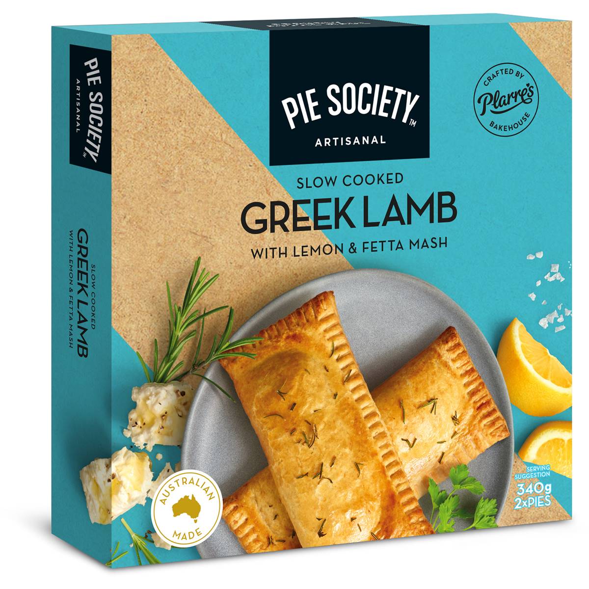 Pie Society Slow Cooked Greek Lamb With Lemon & Fetta Mash Pies 2 Pack