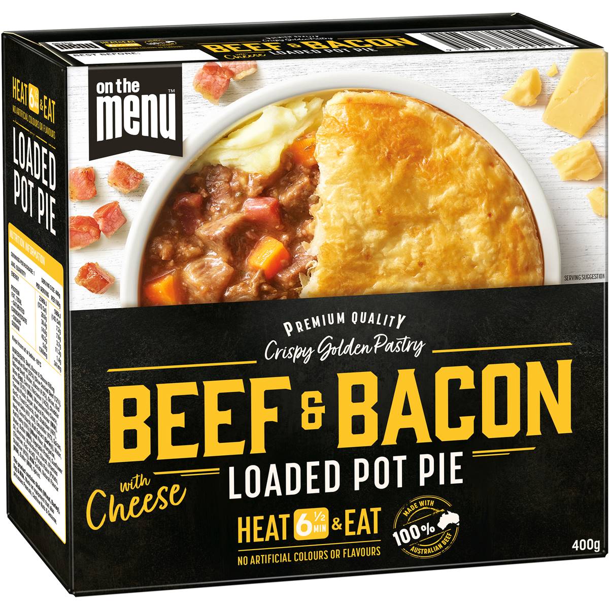 On The Menu Beef & Bacon With Cheese Loaded Pot Pie 400g Woolworths