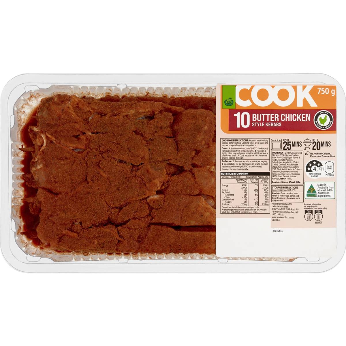 Woolworths Butter Chicken Style Kebabs Kebabs 10 Pack Woolworths