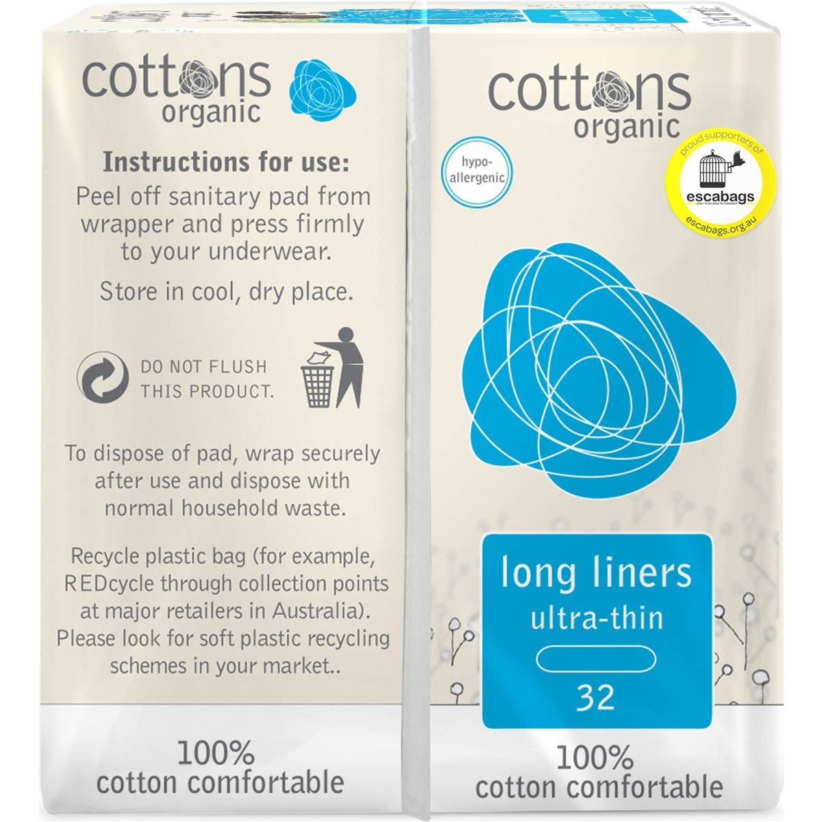 Cottons Organic Ultra Thin Long Panty Liners 32 Pack Woolworths