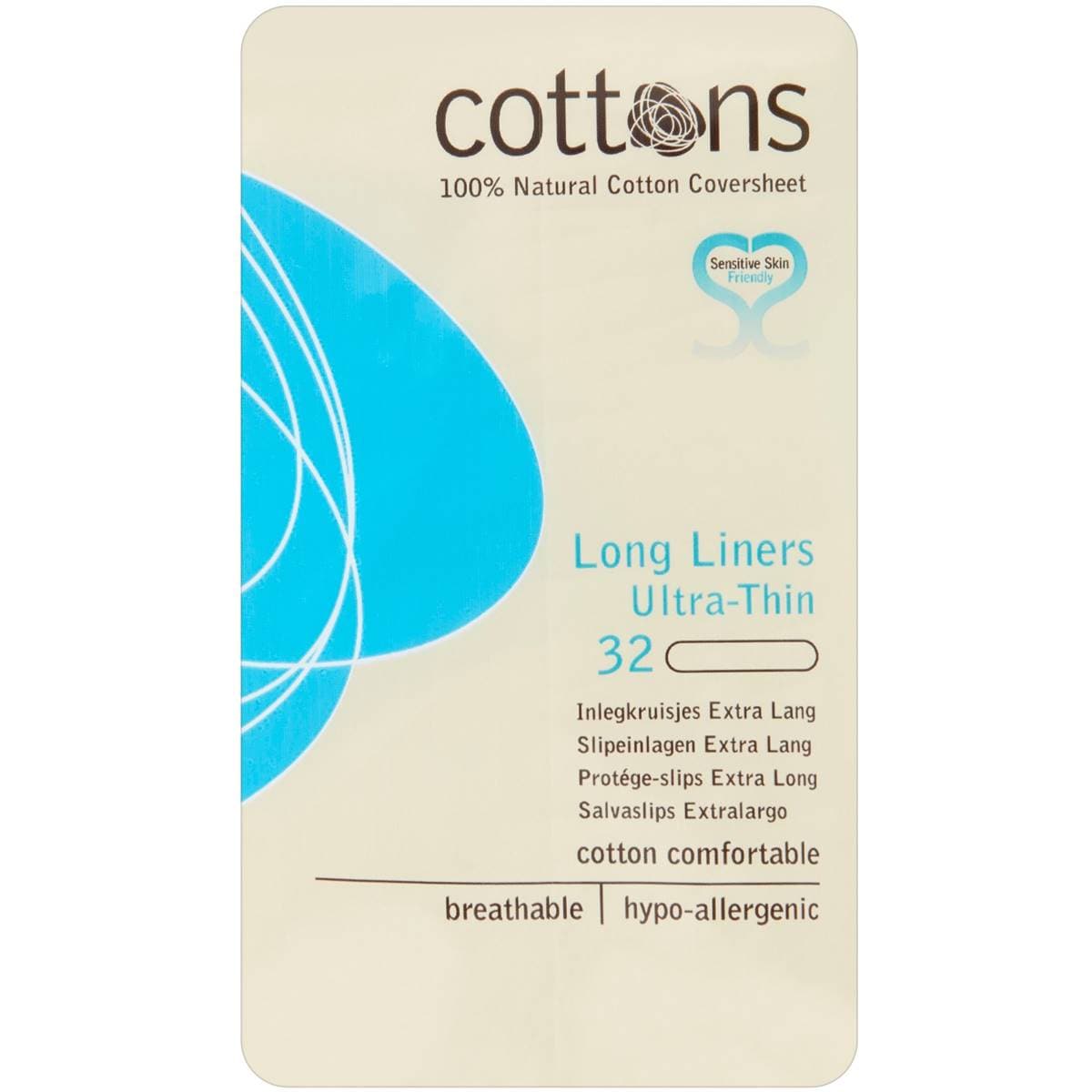 Cottons Organic Ultra Thin Long Panty Liners 32 Pack Woolworths
