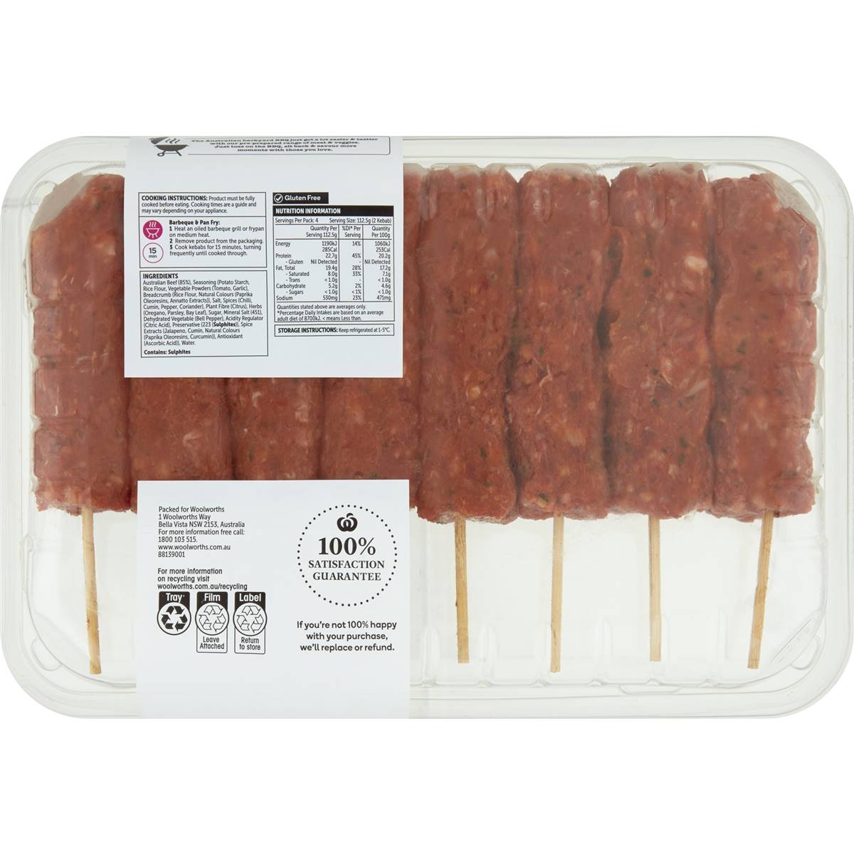 Woolworths Bbq Beef Kebabs Mild 450g Woolworths