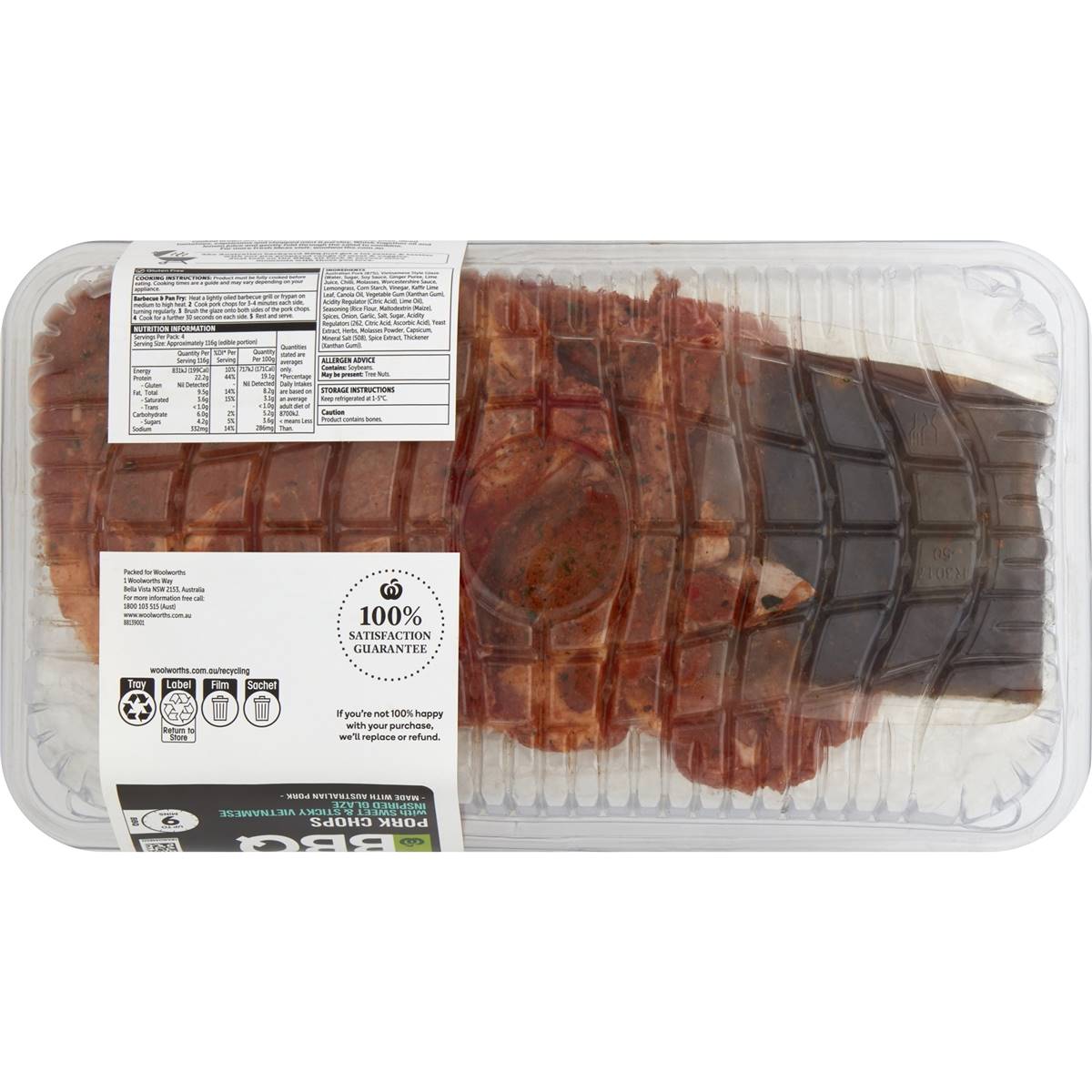 Woolworths 4 Pork Chops With Sweet & Sticky Vietnamese Glaze 600g