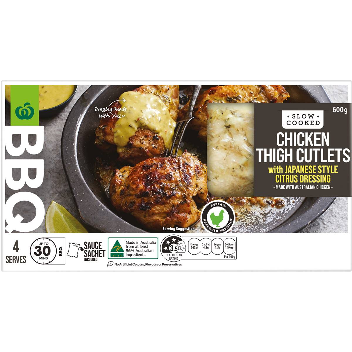 Woolworths Bbq Slow Cooked Chicken Thigh Cutlets With Japanese Dressing