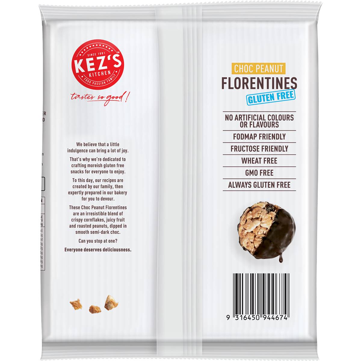 Kez's Kitchen Gluten Free Choc Peanut Florentines 185g Woolworths