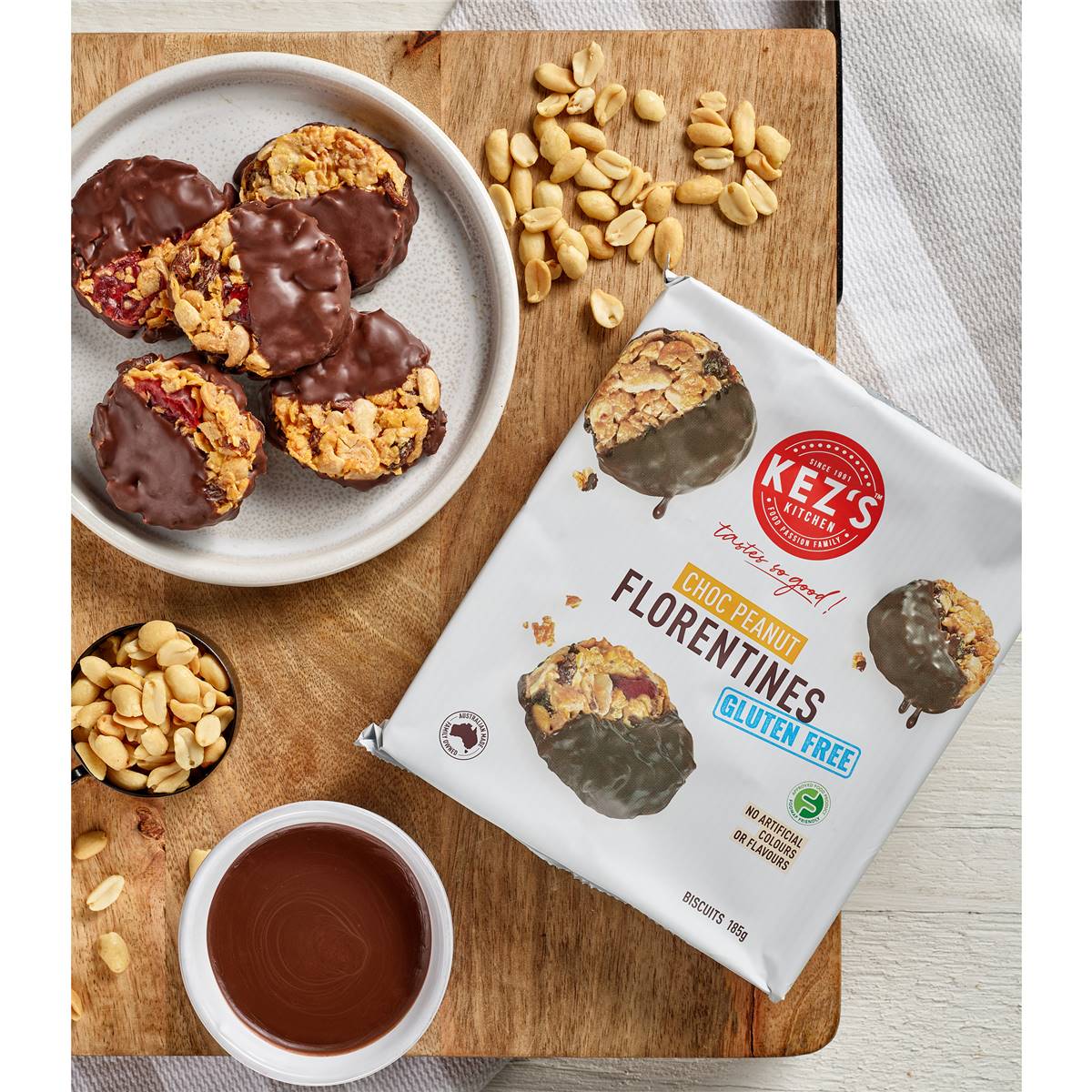 Kez's Kitchen Gluten Free Choc Peanut Florentines 185g Woolworths